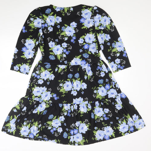 Dorothy Perkins Womens Black Floral Polyester Fit & Flare Size 10 Round Neck Pullover