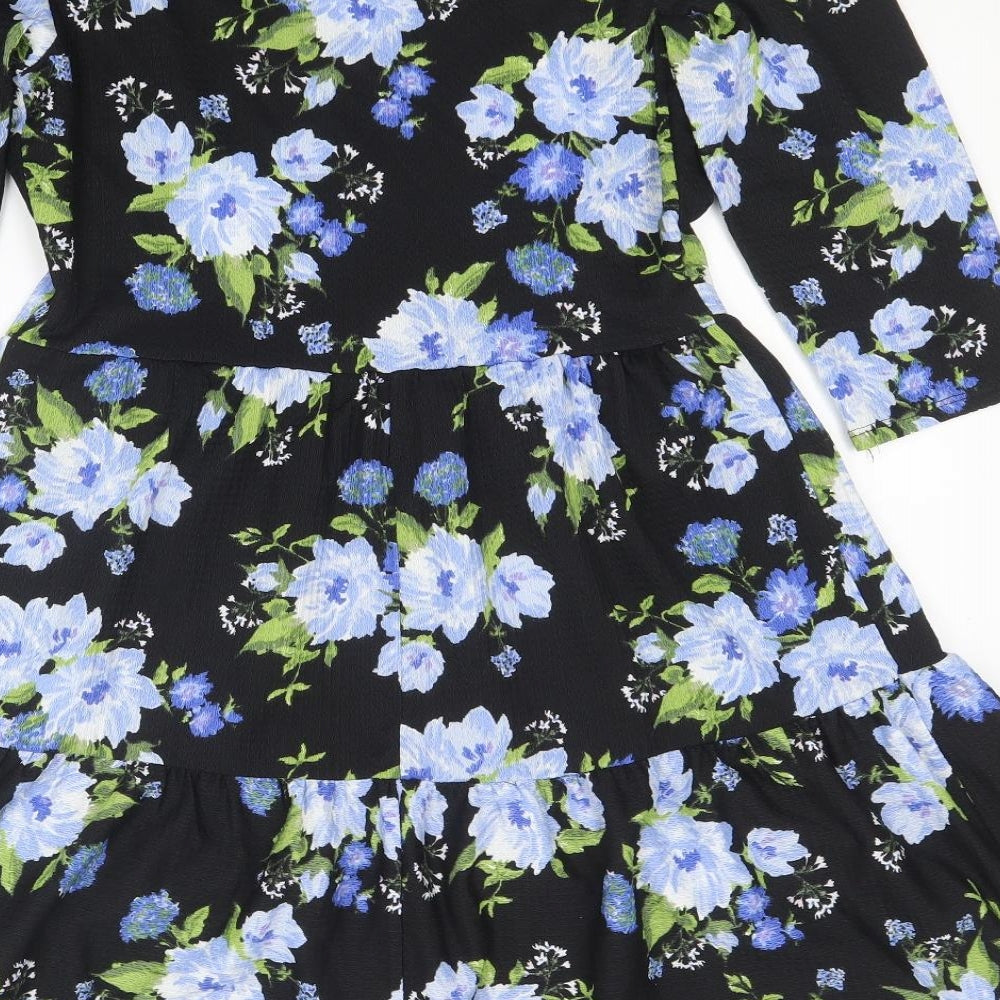 Dorothy Perkins Womens Black Floral Polyester Fit & Flare Size 10 Round Neck Pullover