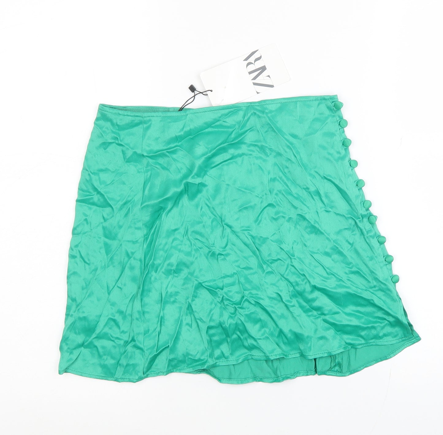 Zara Womens Green Polyester Mini Skort Size XS Zip