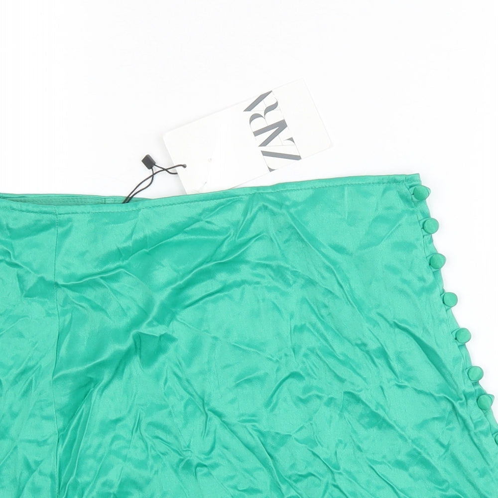 Zara Womens Green Polyester Mini Skort Size XS Zip