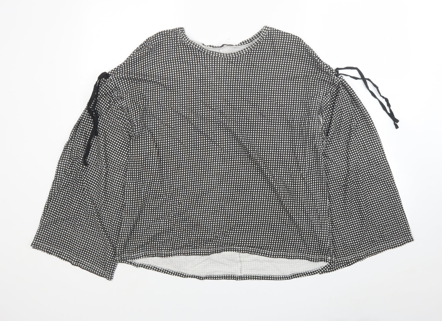 Zara Womens Black Geometric Cotton Jersey Blouse Size S Round Neck