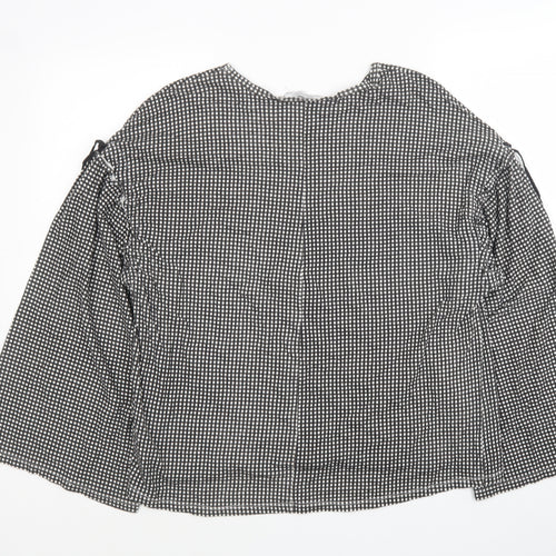 Zara Womens Black Geometric Cotton Jersey Blouse Size S Round Neck