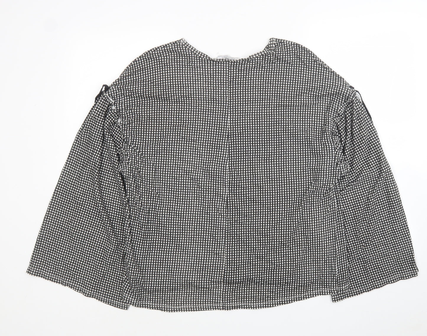 Zara Womens Black Geometric Cotton Jersey Blouse Size S Round Neck