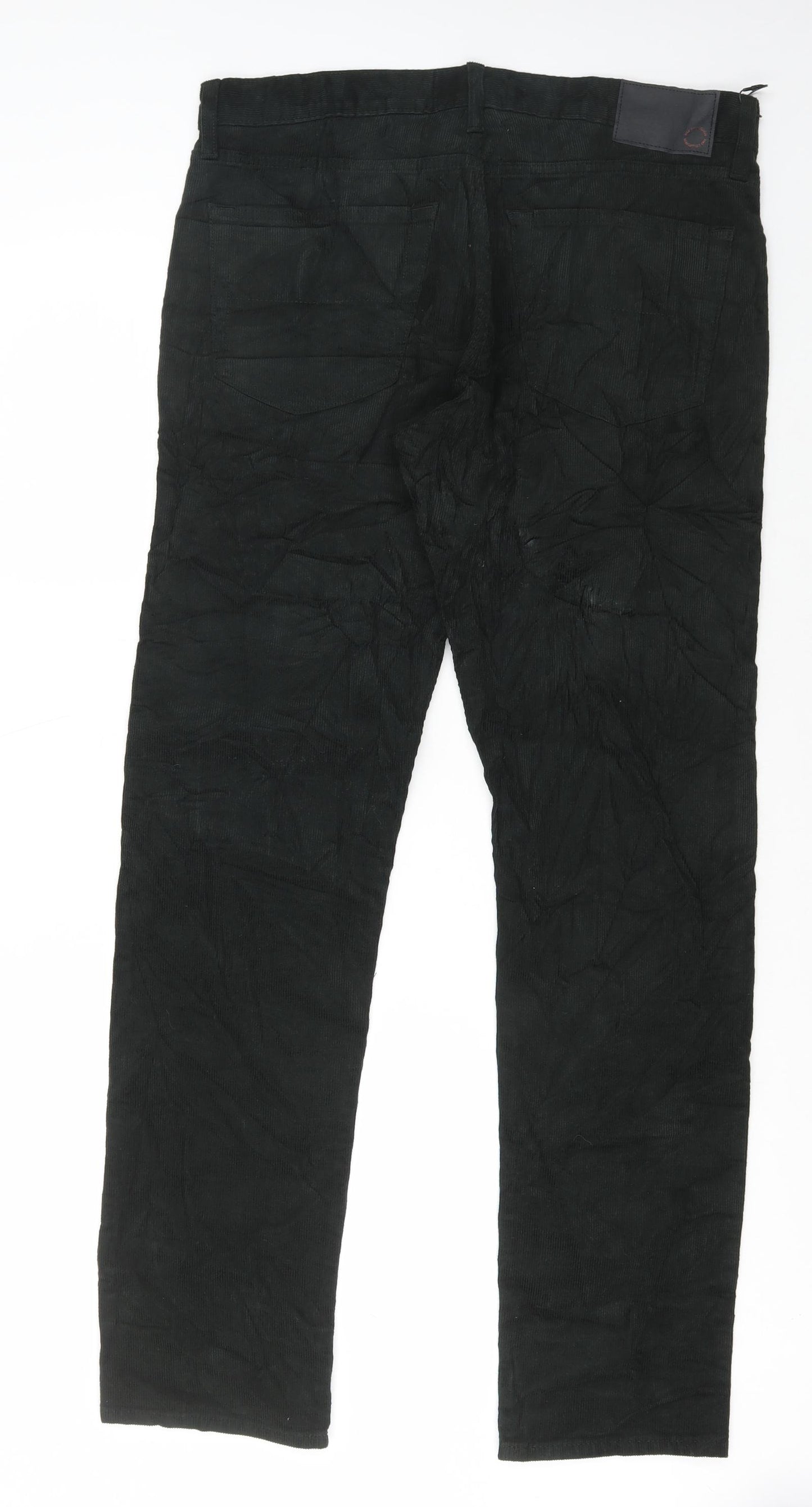 Marks and Spencer Mens Green Cotton Trousers Size 34 in L33 in Regular Button