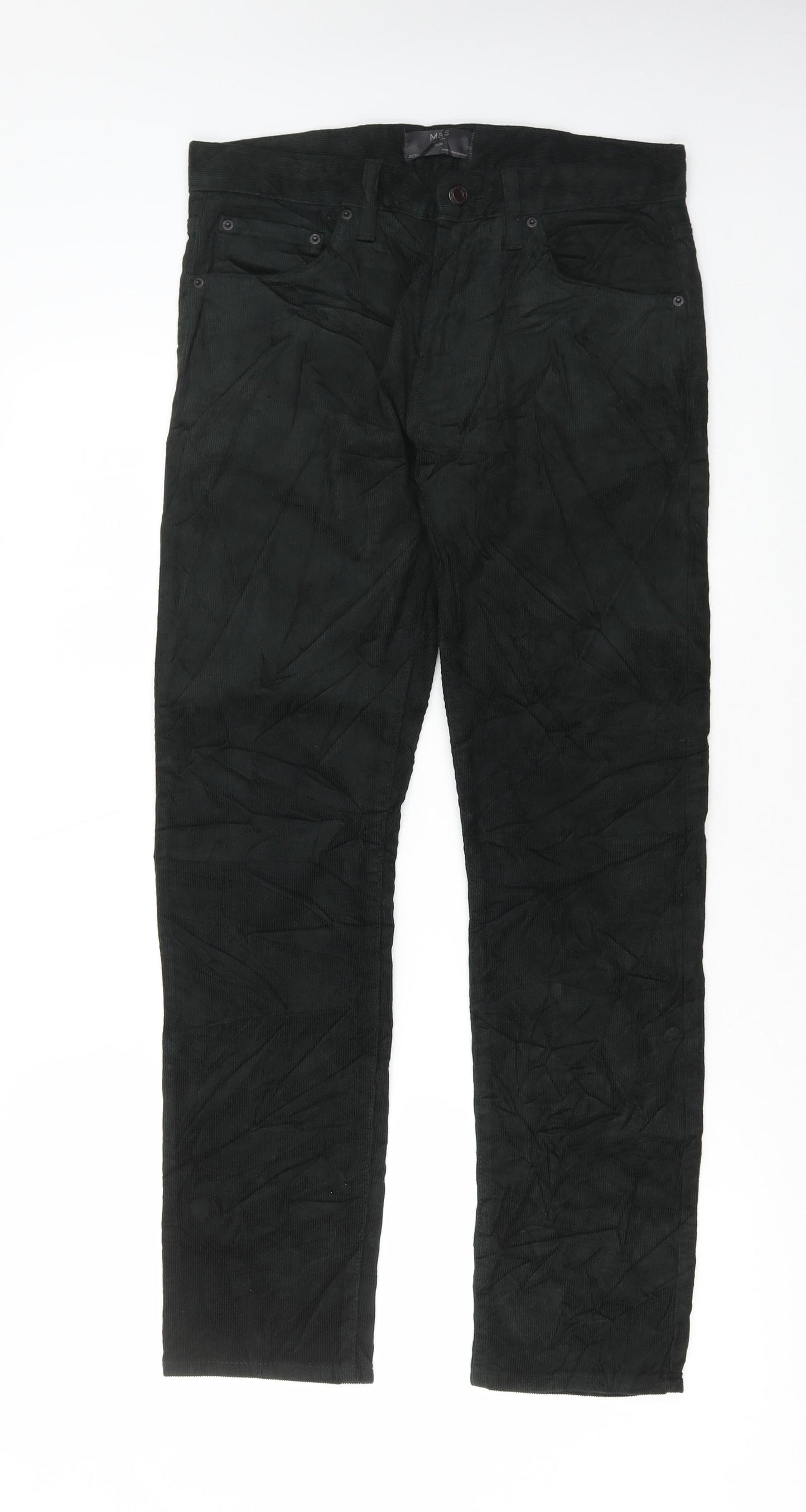 Marks and Spencer Mens Green Cotton Trousers Size 30 in L31 in Regular Button