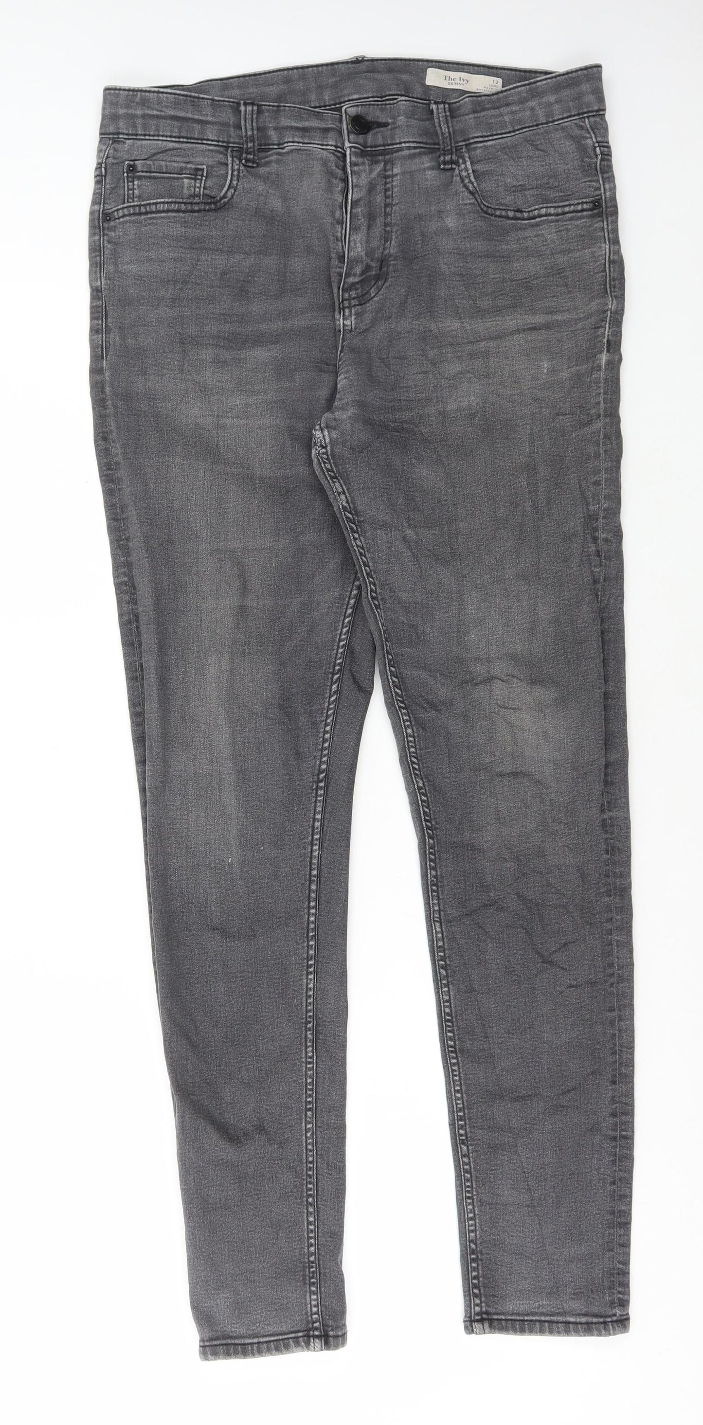 Marks and Spencer Womens Grey Cotton Skinny Jeans Size 12 L29 in Regular Button