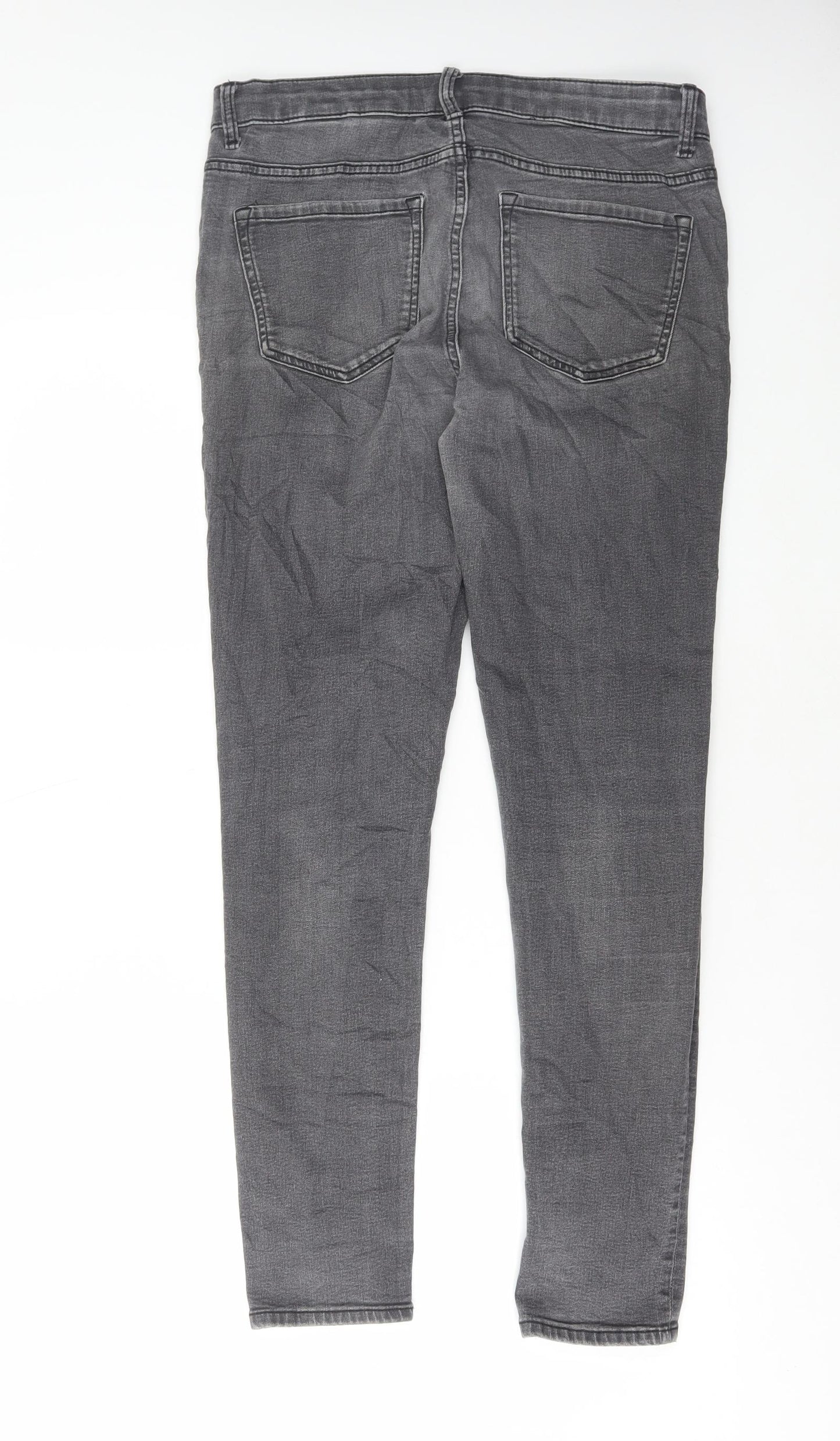 Marks and Spencer Womens Grey Cotton Skinny Jeans Size 12 L29 in Regular Button