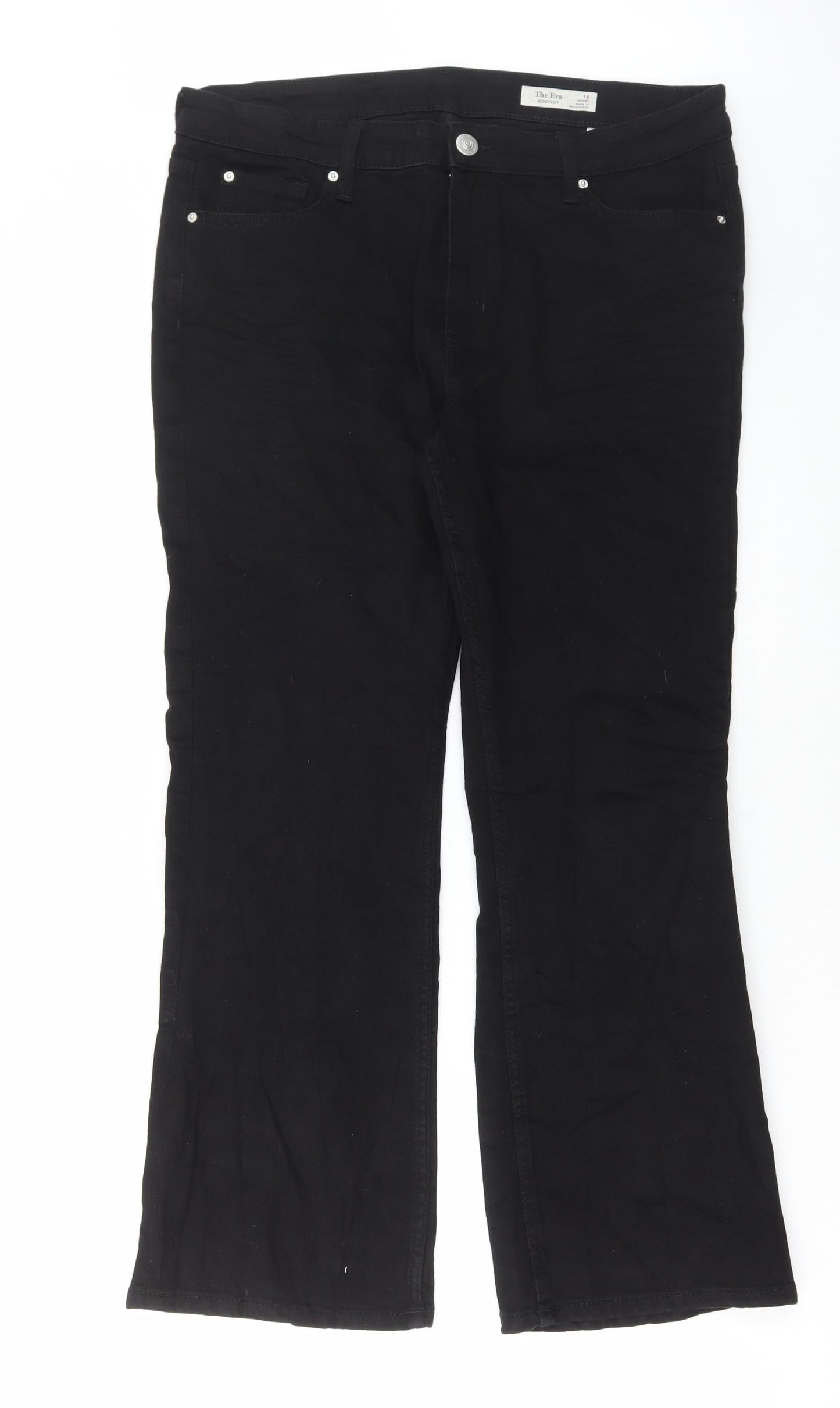 Marks and Spencer Womens Black Cotton Bootcut Jeans Size 16 L28 in Regular Button