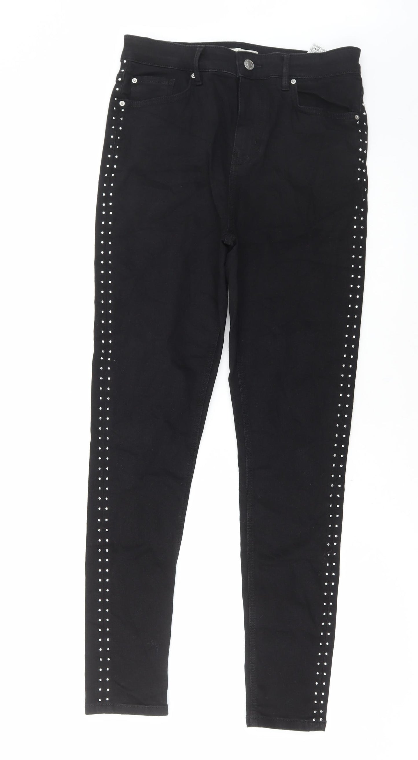 Marks and Spencer Womens Black Cotton Skinny Jeans Size 12 L30 in Regular Button