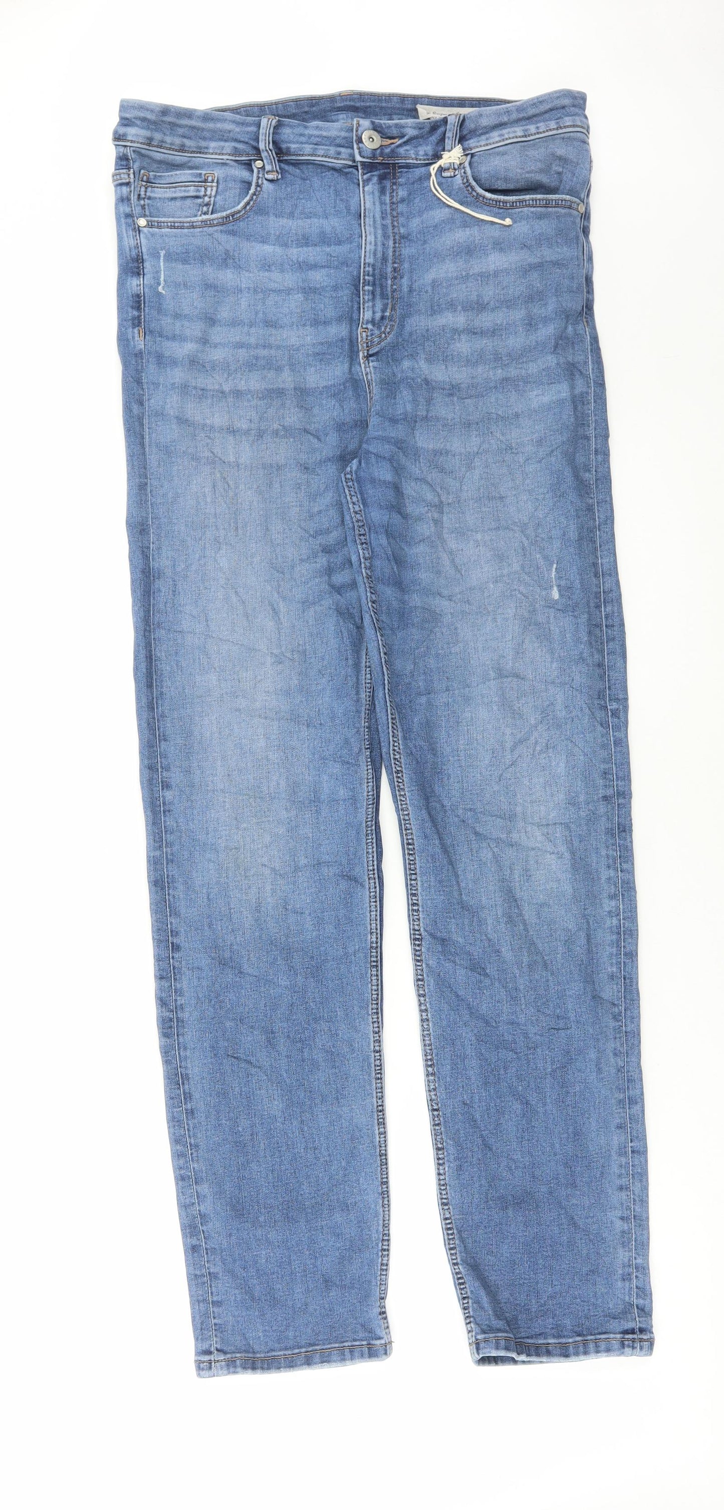 Marks and Spencer Womens Blue Cotton Straight Jeans Size 16 L30 in Regular Button