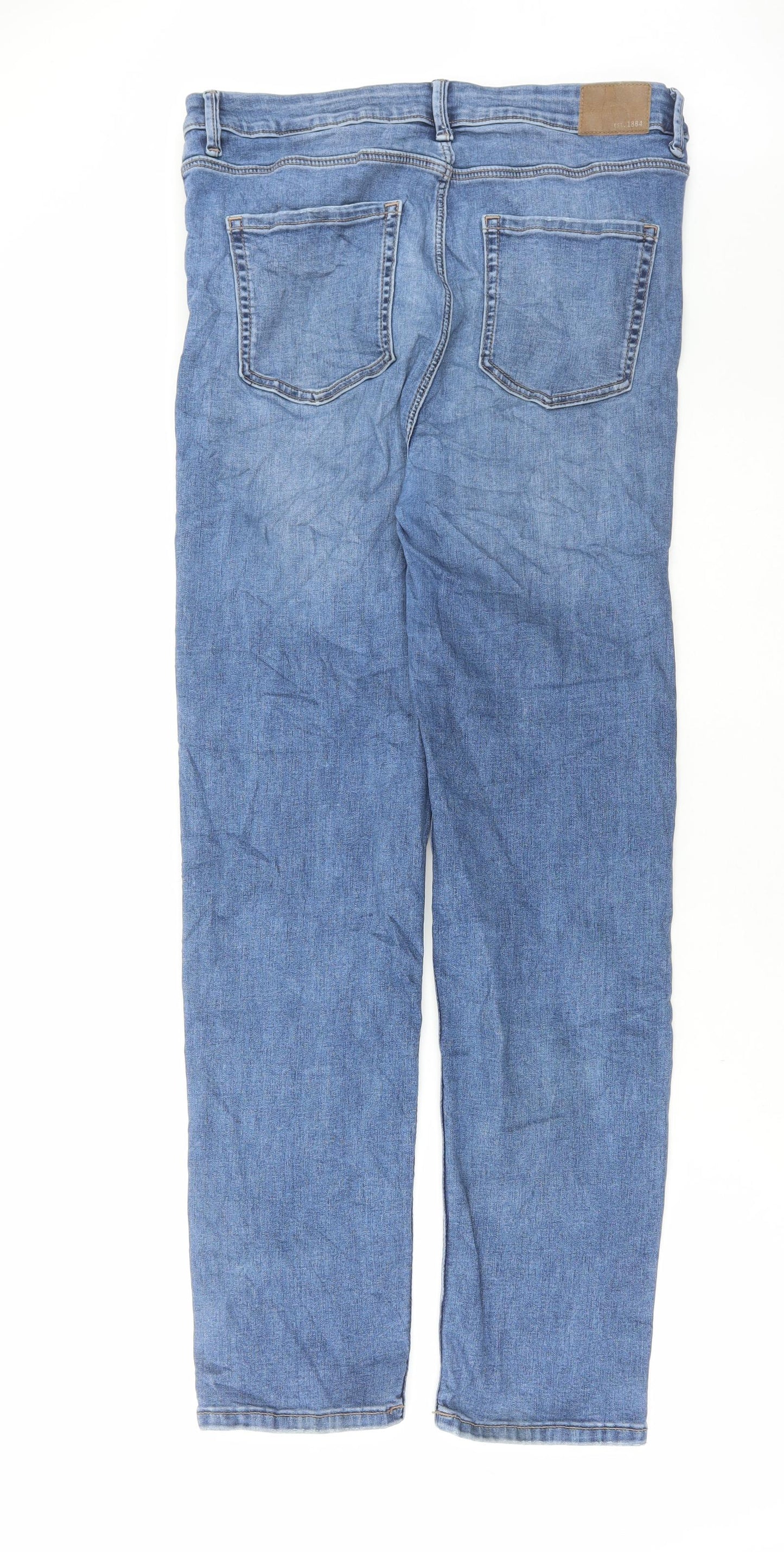 Marks and Spencer Womens Blue Cotton Straight Jeans Size 16 L30 in Regular Button