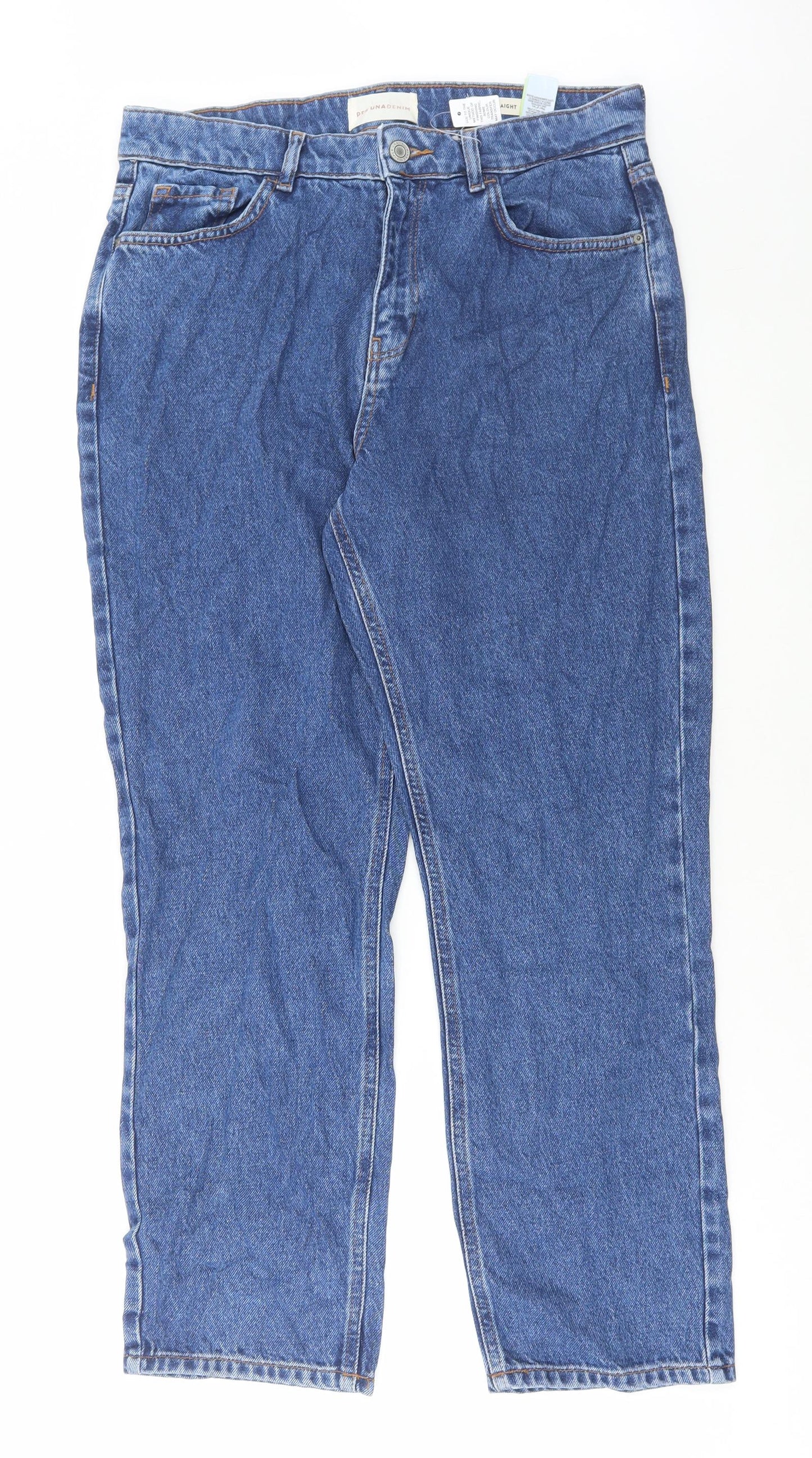 Marks and Spencer Womens Blue Cotton Straight Jeans Size 12 L28 in Regular Button
