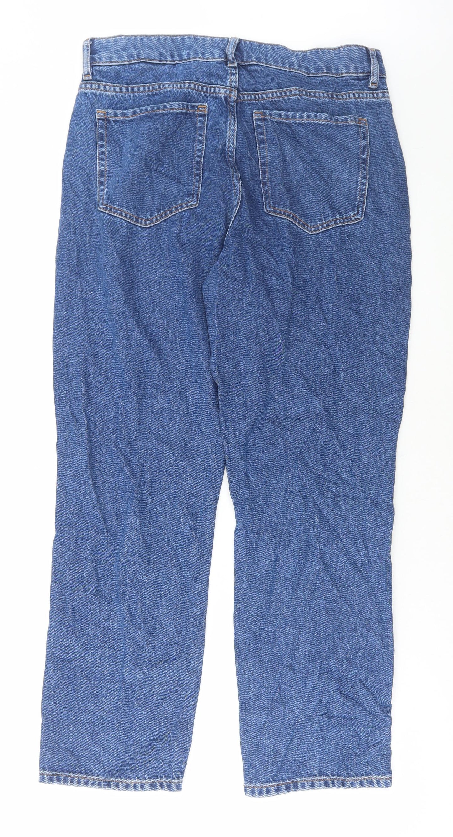 Marks and Spencer Womens Blue Cotton Straight Jeans Size 12 L28 in Regular Button