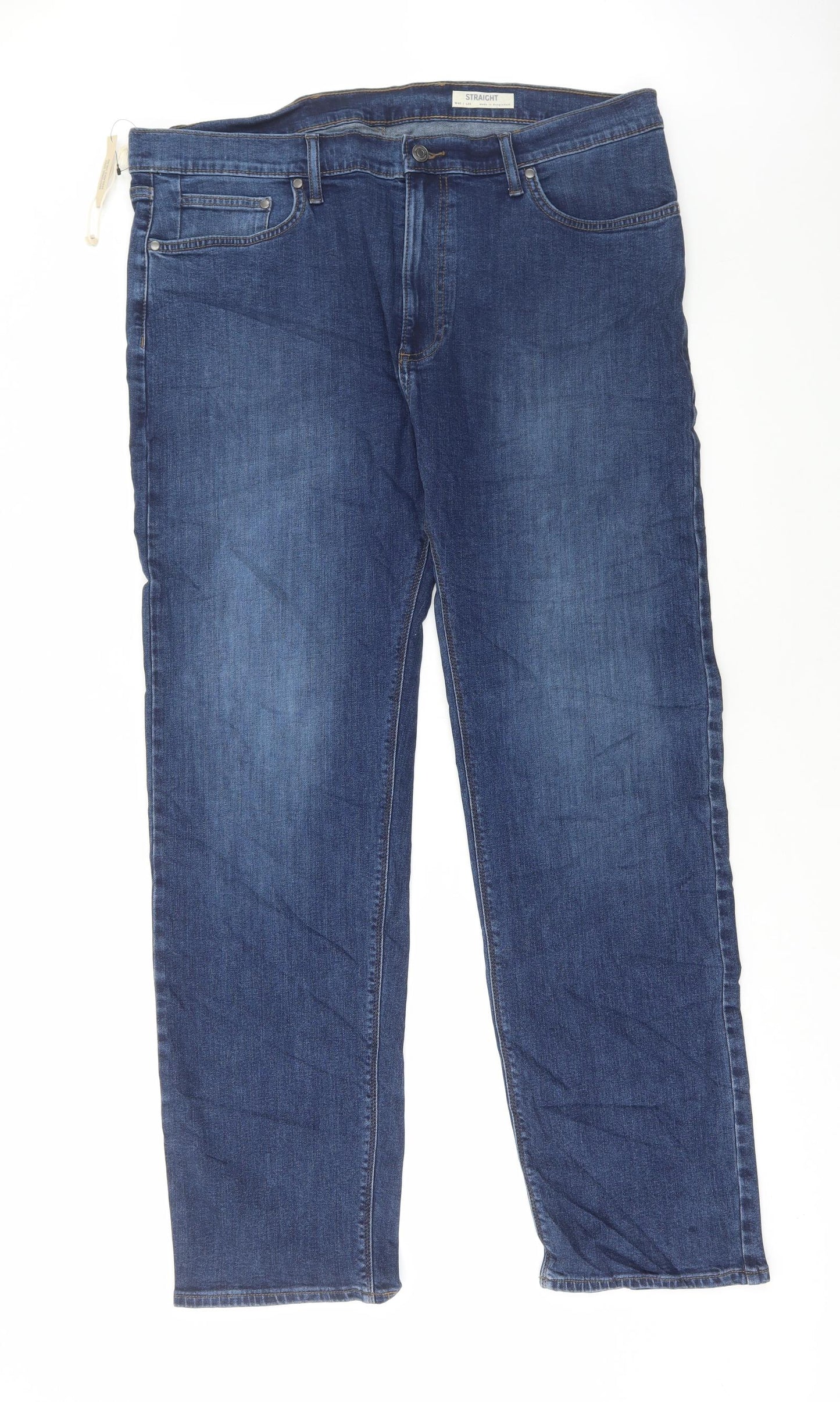 Marks and Spencer Mens Blue Cotton Straight Jeans Size 40 in L33 in Regular Button