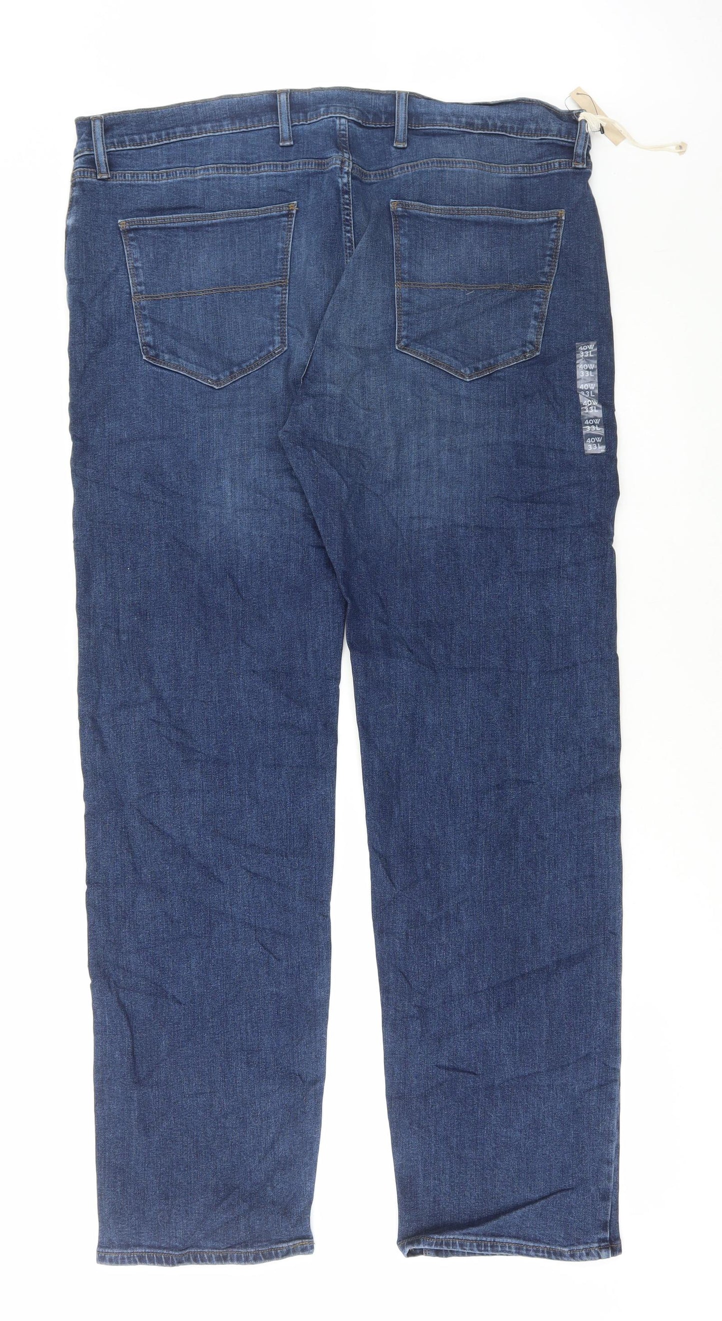 Marks and Spencer Mens Blue Cotton Straight Jeans Size 40 in L33 in Regular Button