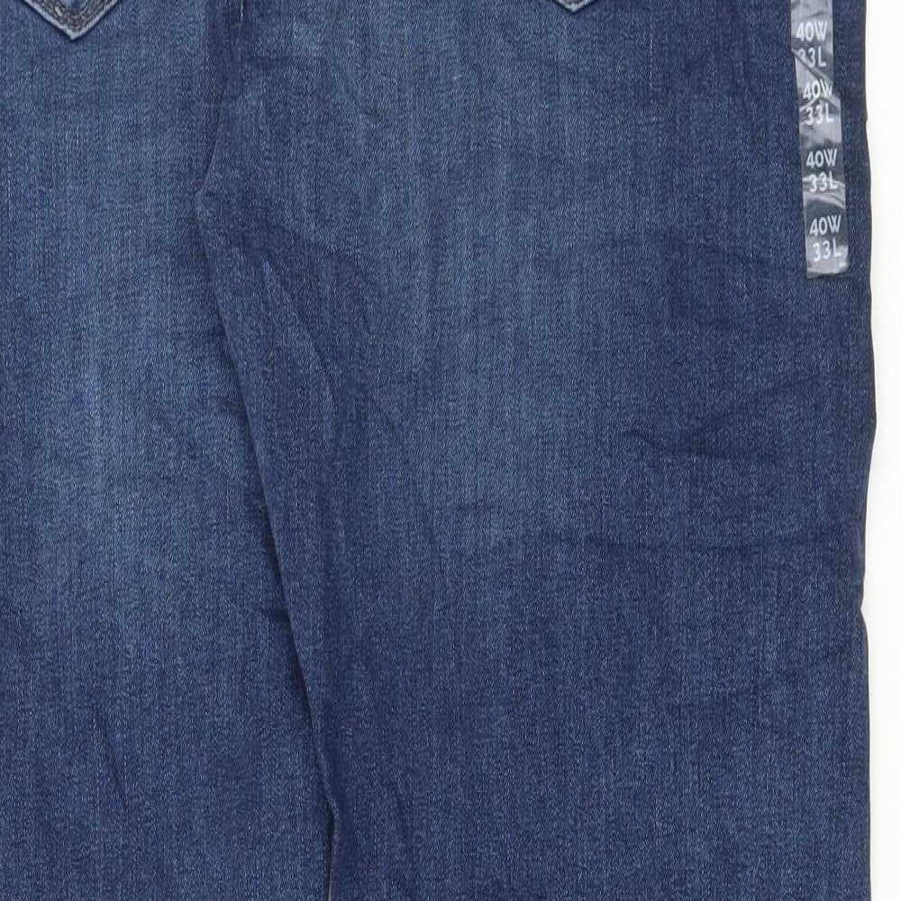 Marks and Spencer Mens Blue Cotton Straight Jeans Size 40 in L33 in Regular Button