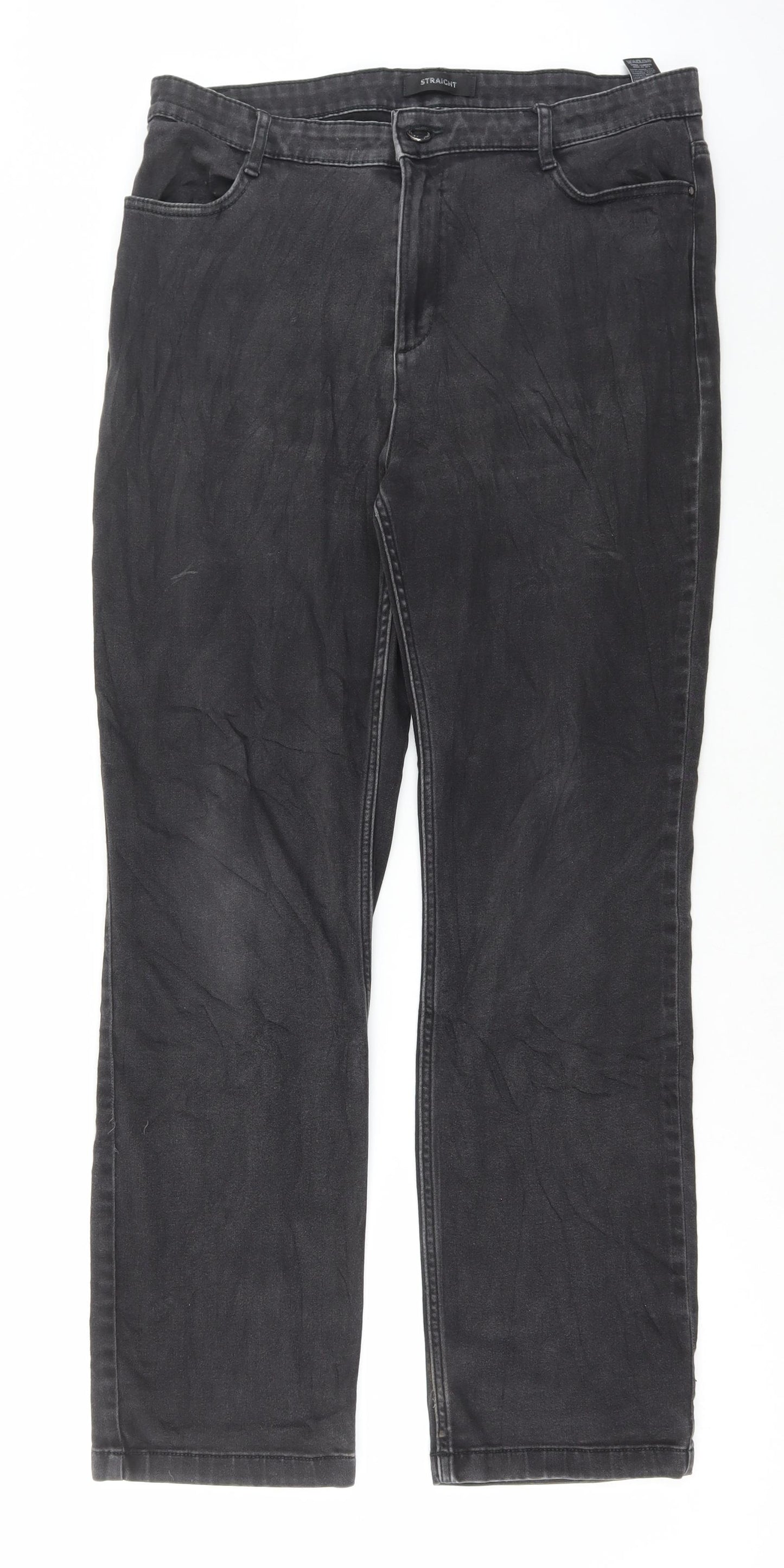 Marks and Spencer Womens Black Cotton Straight Jeans Size 16 L30 in Regular Button