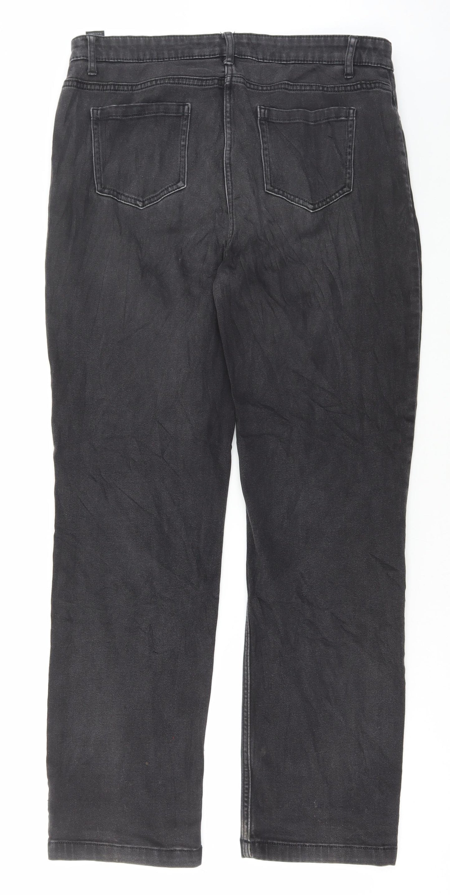 Marks and Spencer Womens Black Cotton Straight Jeans Size 16 L30 in Regular Button