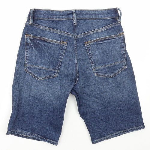 Marks and Spencer Mens Blue Cotton Bermuda Shorts Size 30 in L10 in Regular Button