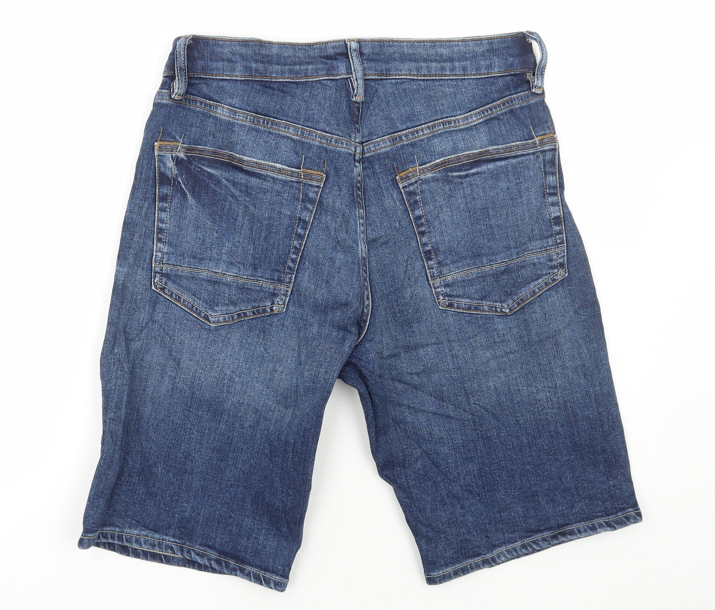 Marks and Spencer Mens Blue Cotton Bermuda Shorts Size 30 in L10 in Regular Button