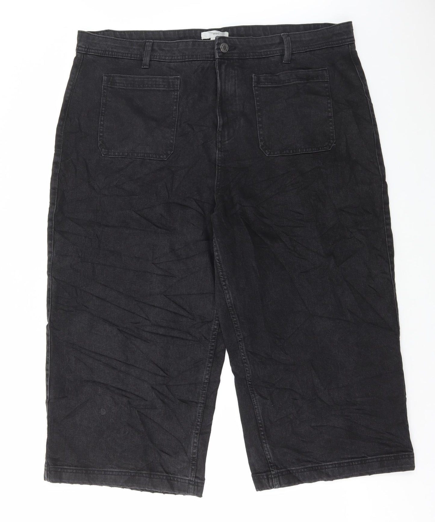 Marks and Spencer Womens Black Cotton Cropped Jeans Size 22 L24 in Regular Button
