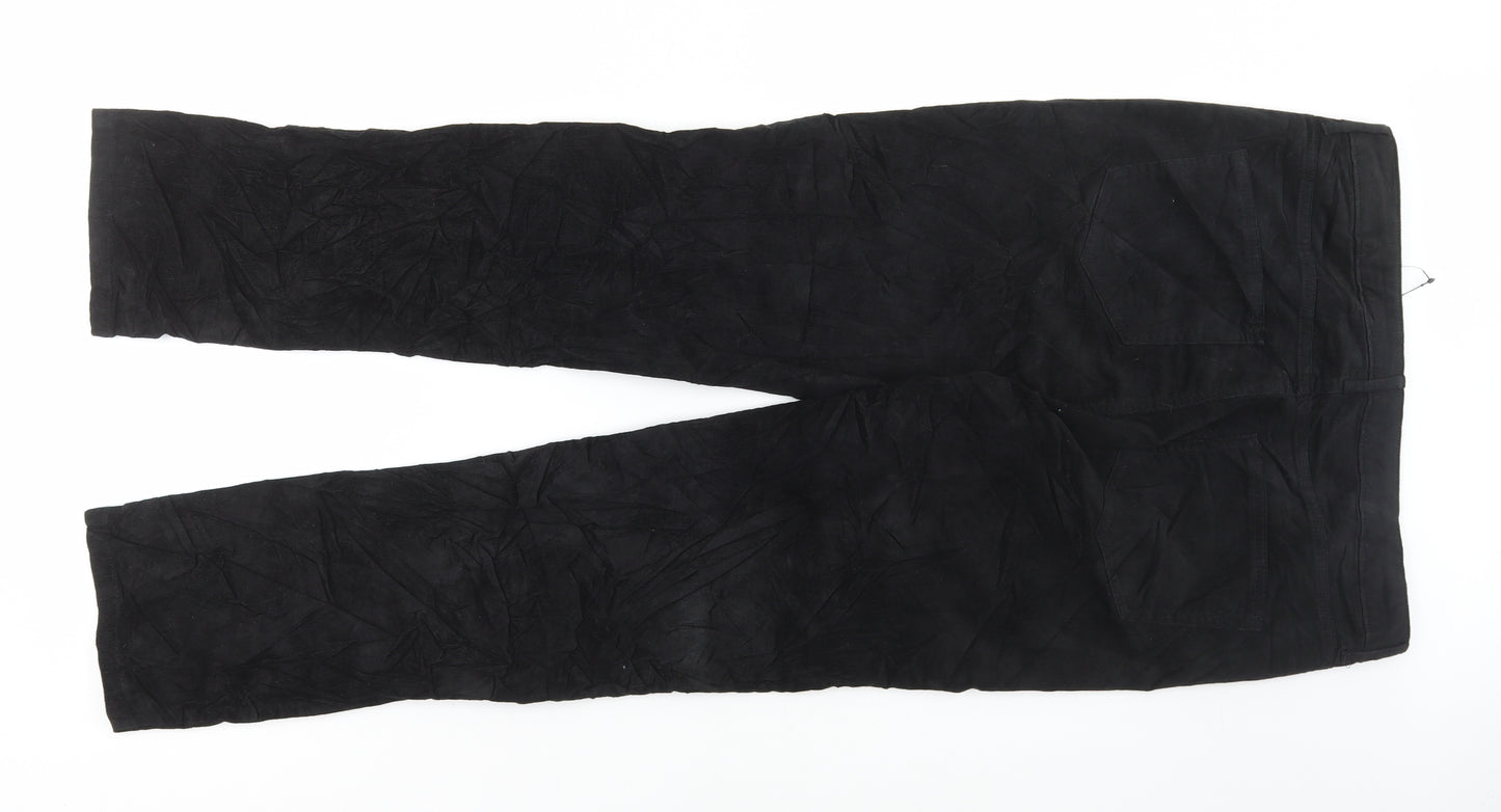 Marks and Spencer Womens Black Cotton Trousers Size 14 L29 in Regular Button