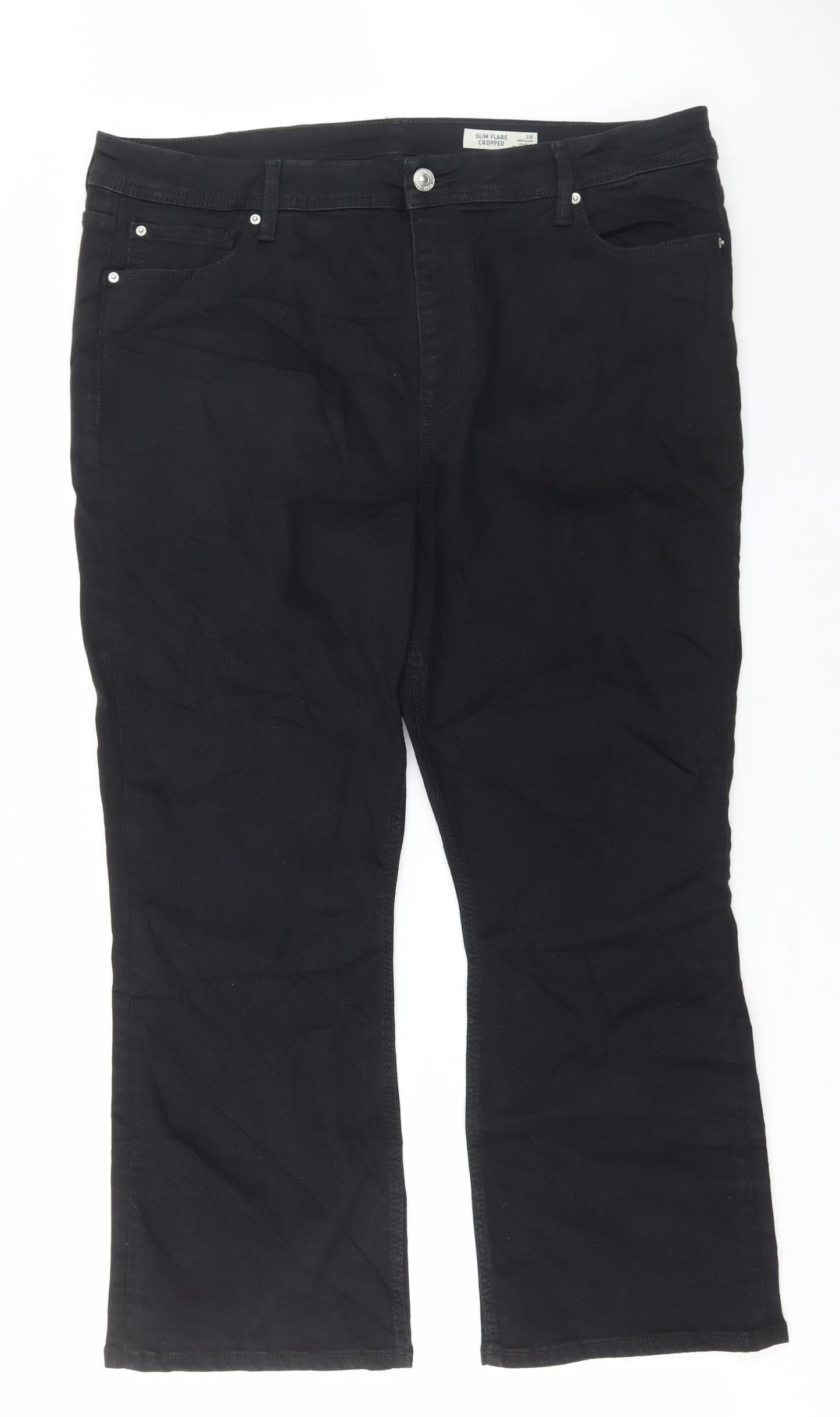 Marks and Spencer Womens Black Cotton Cropped Jeans Size 20 L26 in Regular Button