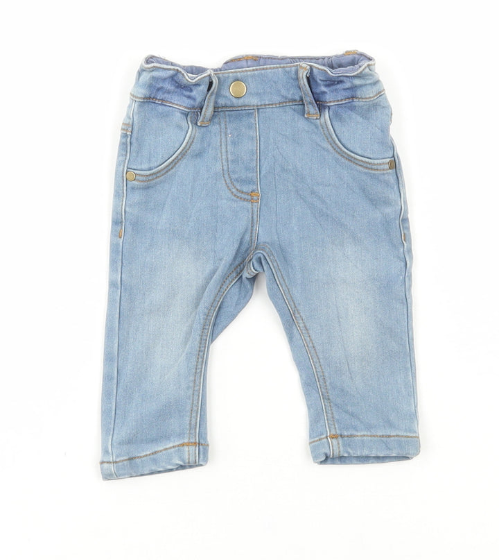 Marks and Spencer Baby Blue Cotton Jeans Size 0-3 Months Button