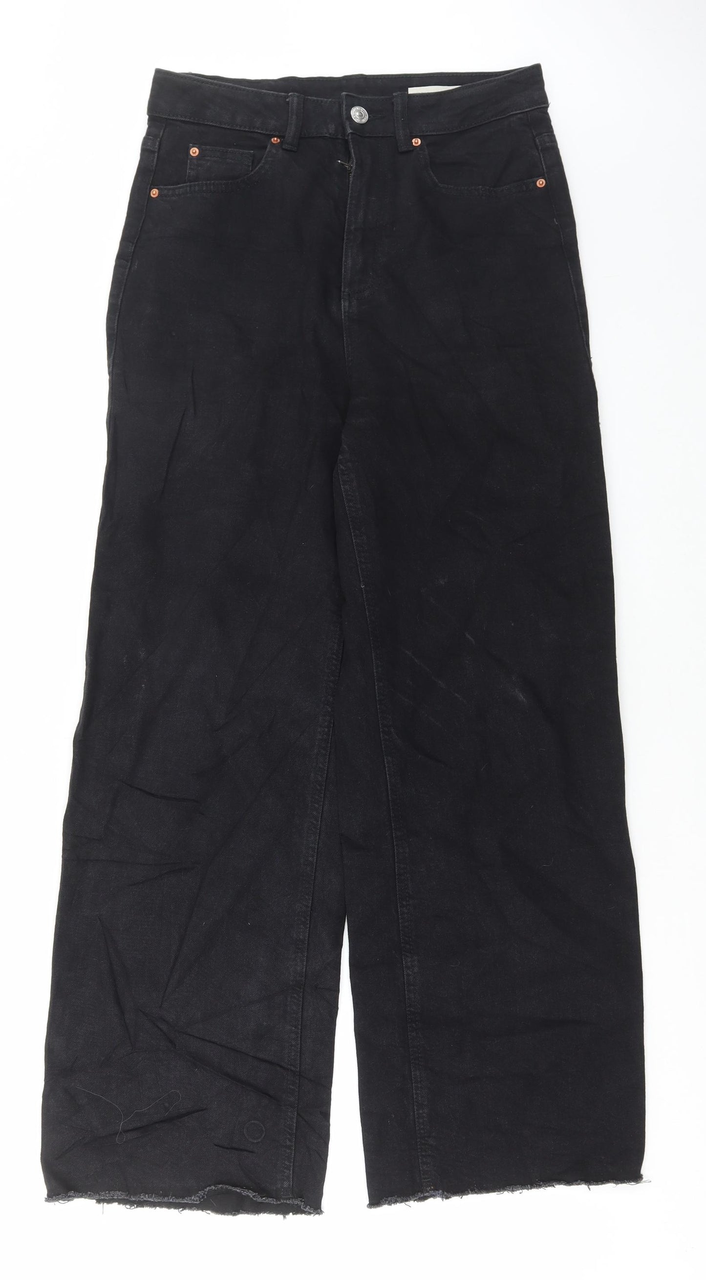 Marks and Spencer Womens Black Cotton Wide-Leg Jeans Size 10 L29 in Regular Button