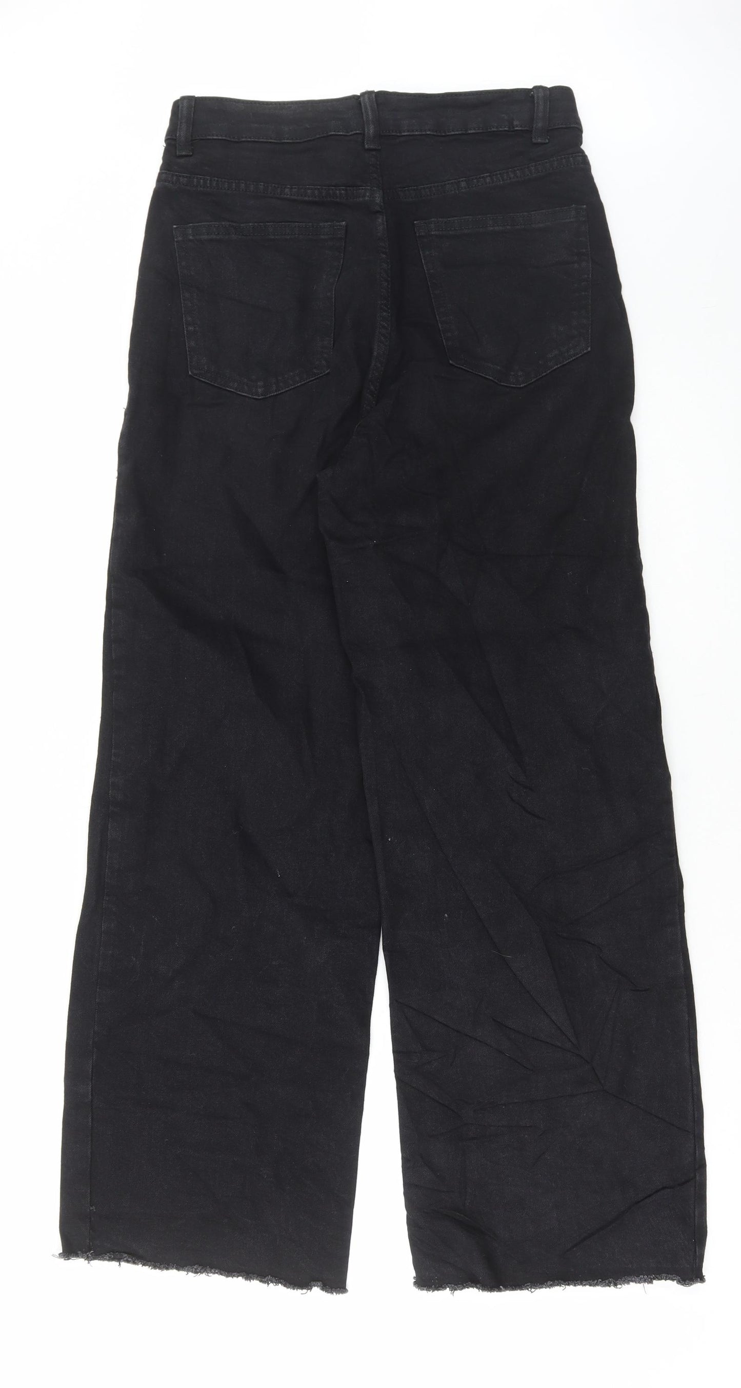 Marks and Spencer Womens Black Cotton Wide-Leg Jeans Size 10 L29 in Regular Button