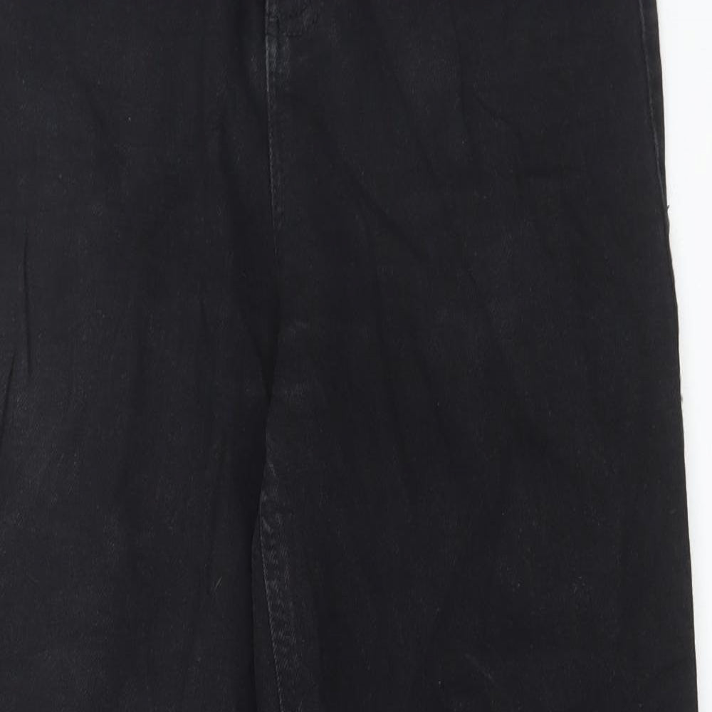 Marks and Spencer Womens Black Cotton Wide-Leg Jeans Size 10 L29 in Regular Button