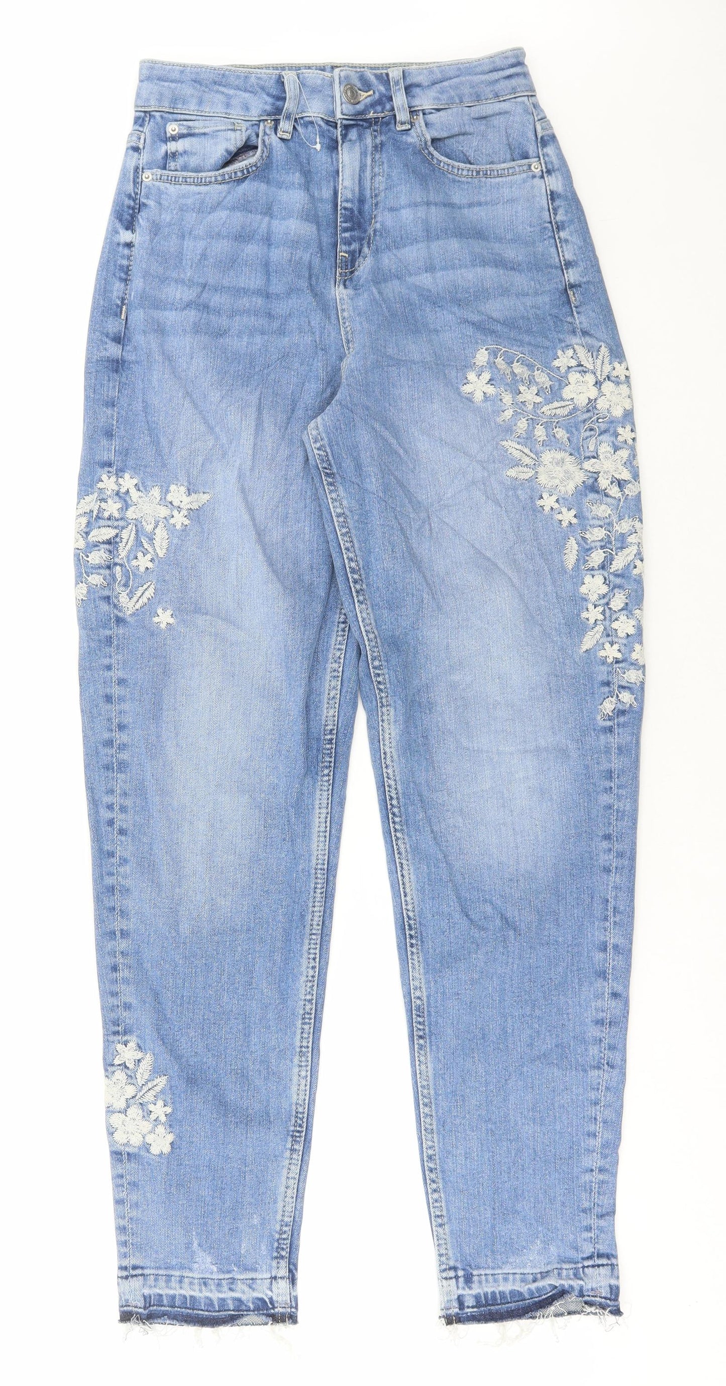 Marks and Spencer Womens Blue Floral Cotton Mom Jeans Size 8 L30 in Regular Button