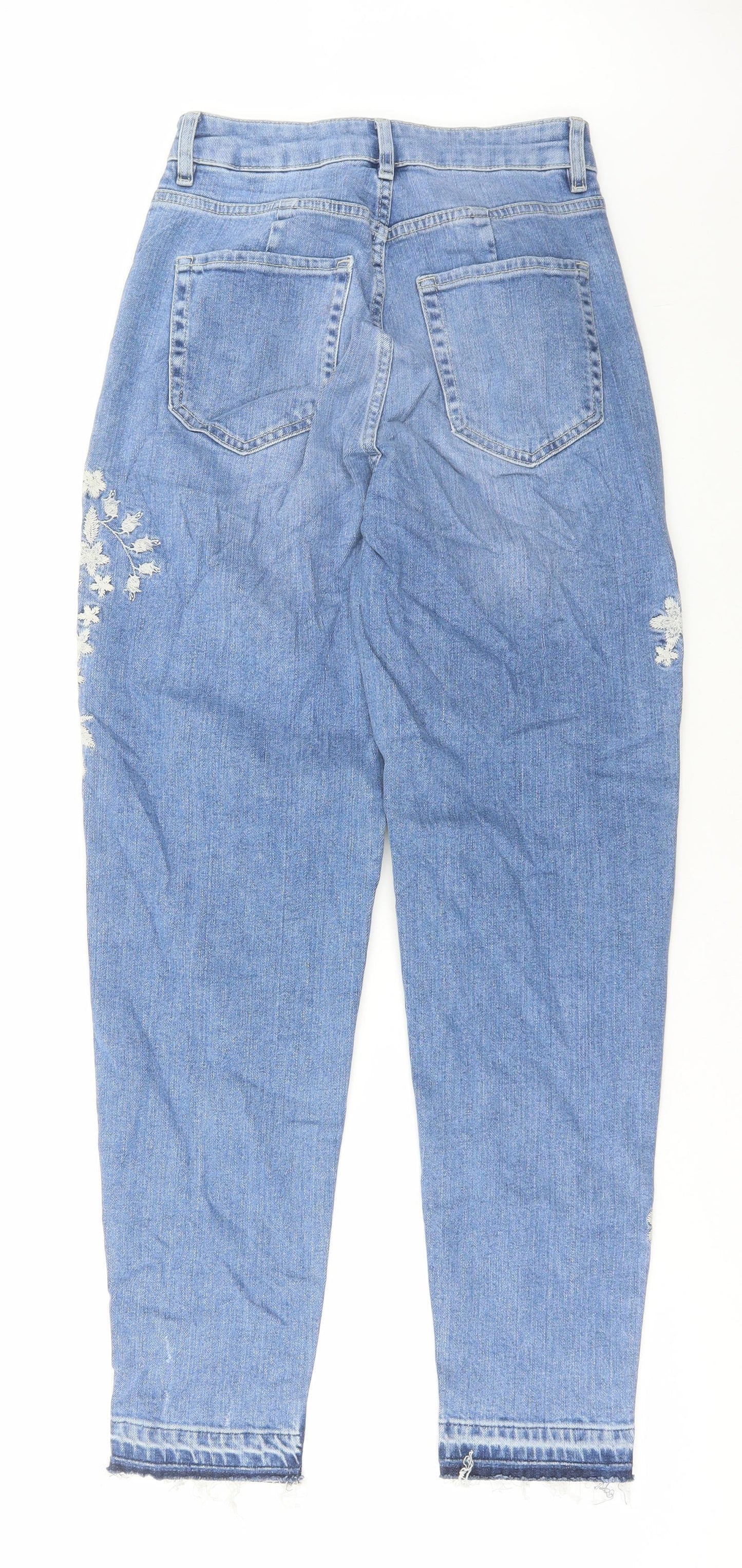 Marks and Spencer Womens Blue Floral Cotton Mom Jeans Size 8 L30 in Regular Button