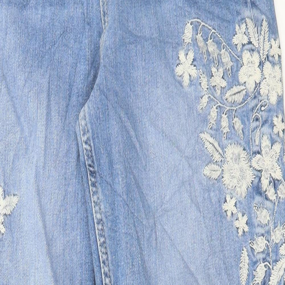 Marks and Spencer Womens Blue Floral Cotton Mom Jeans Size 8 L30 in Regular Button