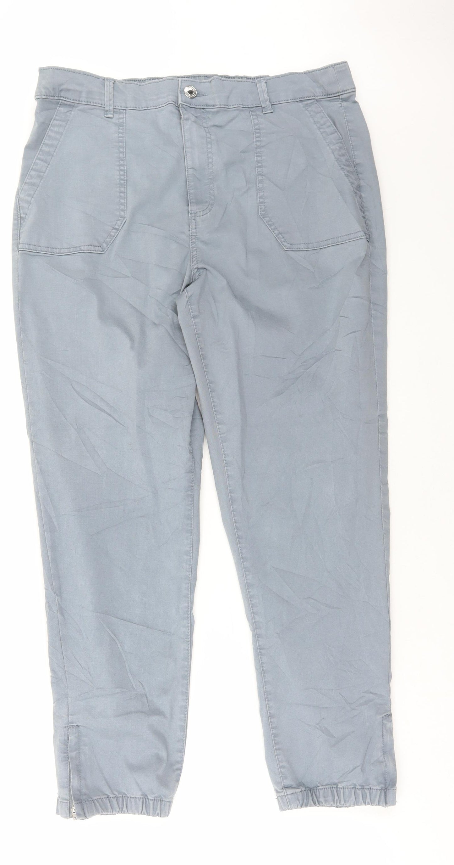 Marks and Spencer Womens Blue Cotton Tapered Jeans Size 16 L28 in Regular Button