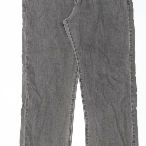 Marks and Spencer Mens Grey Cotton Straight Jeans Size 36 in L33 in Regular Button