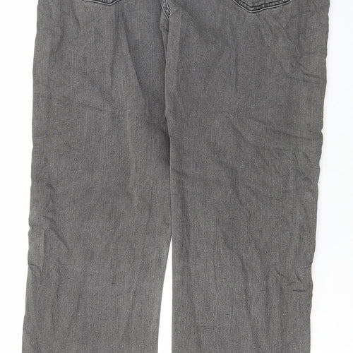 Marks and Spencer Mens Grey Cotton Straight Jeans Size 36 in L33 in Regular Button