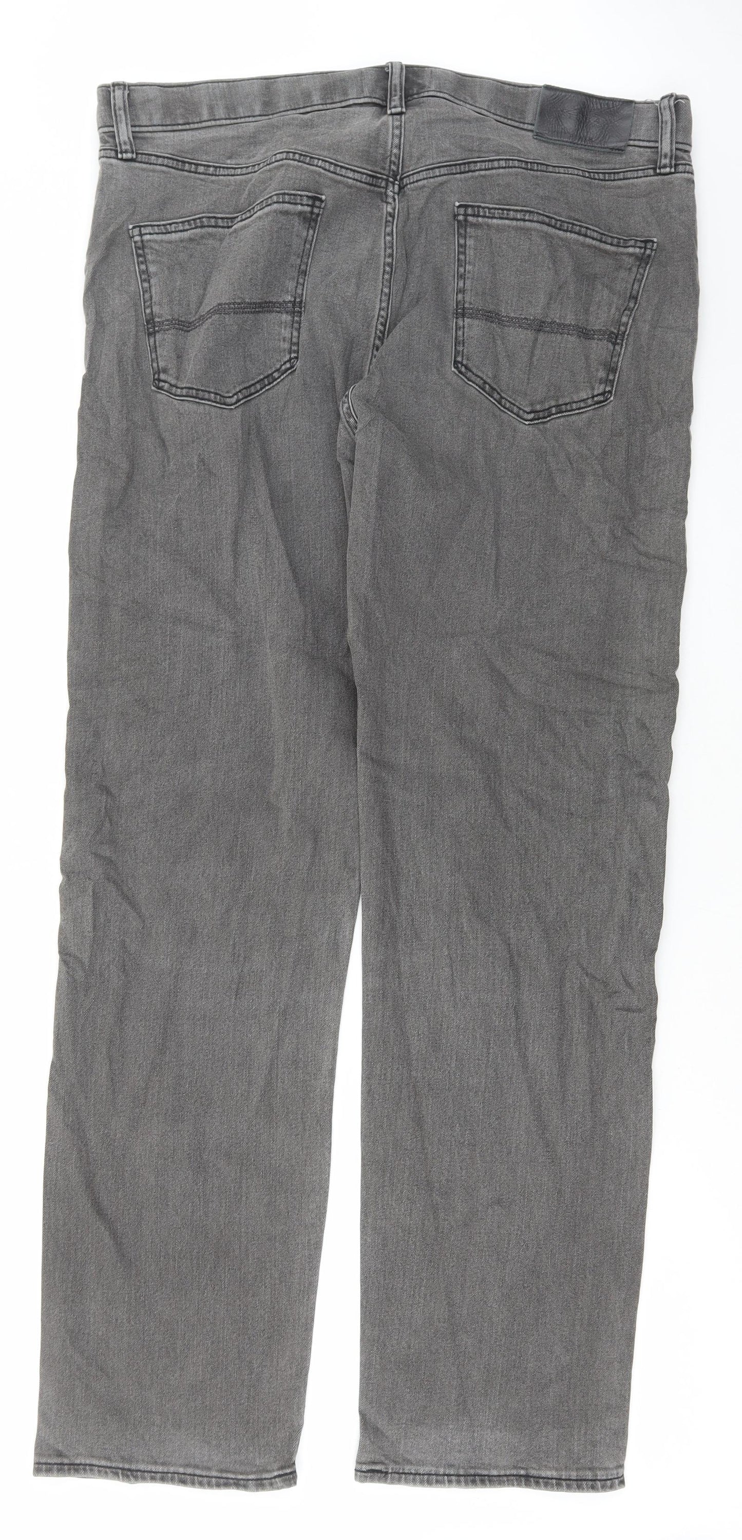 Marks and Spencer Mens Grey Cotton Straight Jeans Size 36 in L33 in Regular Button