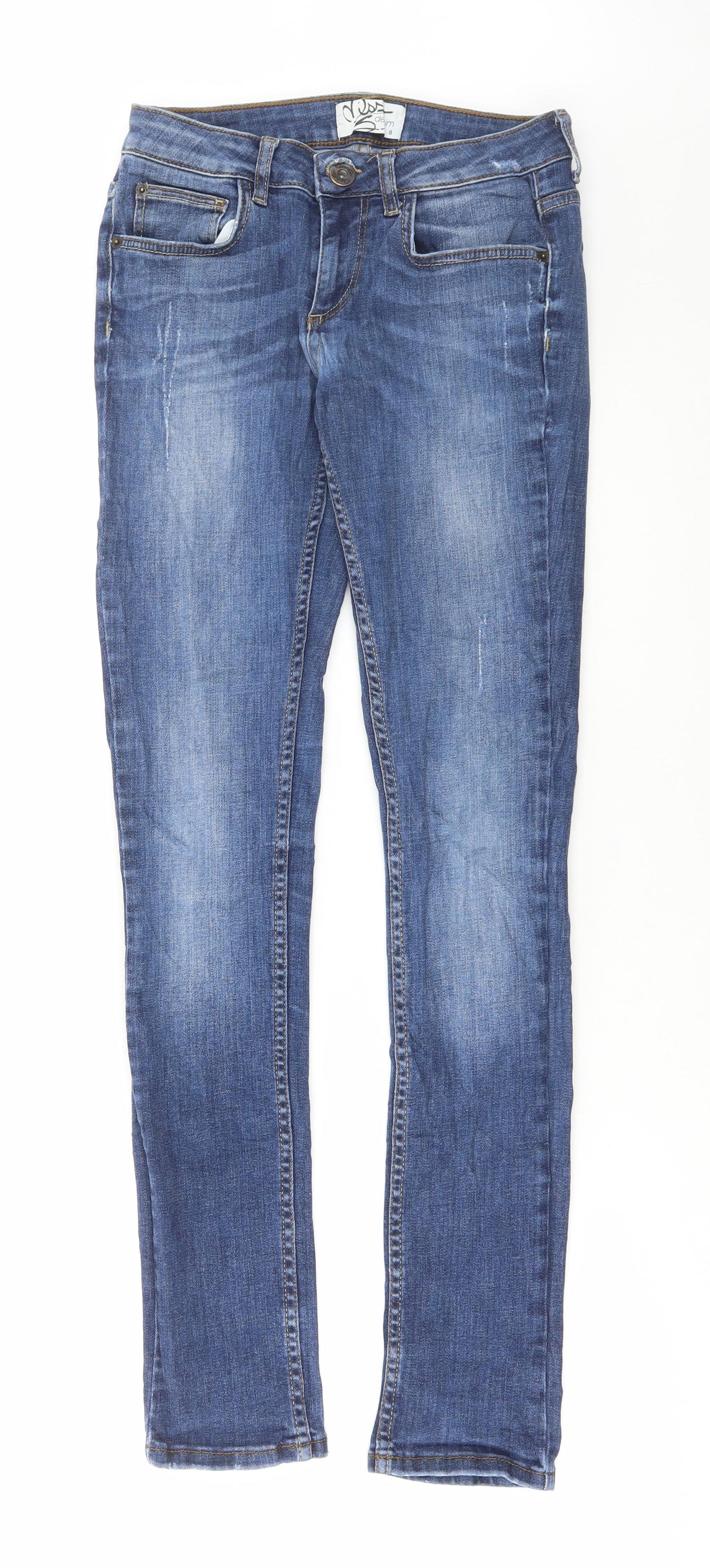 Miss Selfridge Womens Blue Cotton Skinny Jeans Size 8 L31 in Regular Button