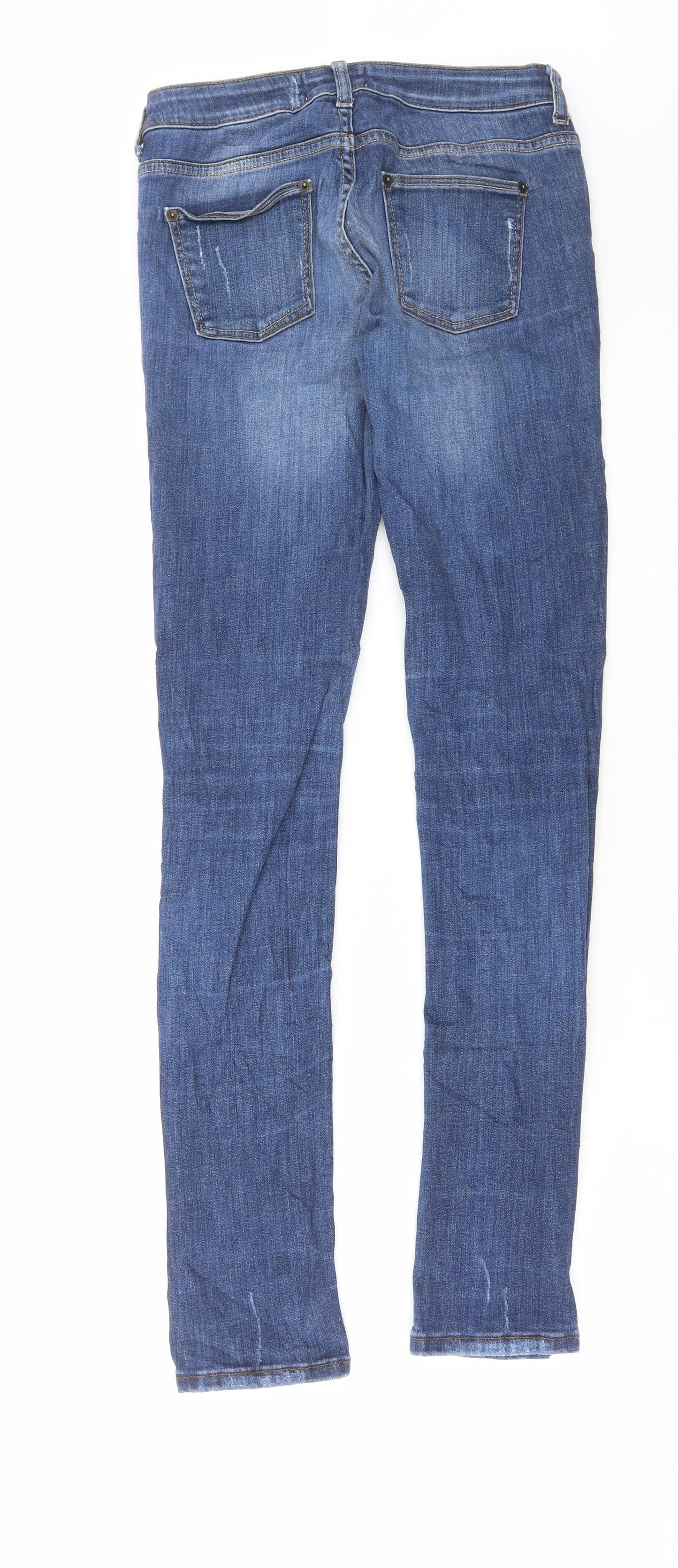 Miss Selfridge Womens Blue Cotton Skinny Jeans Size 8 L31 in Regular Button