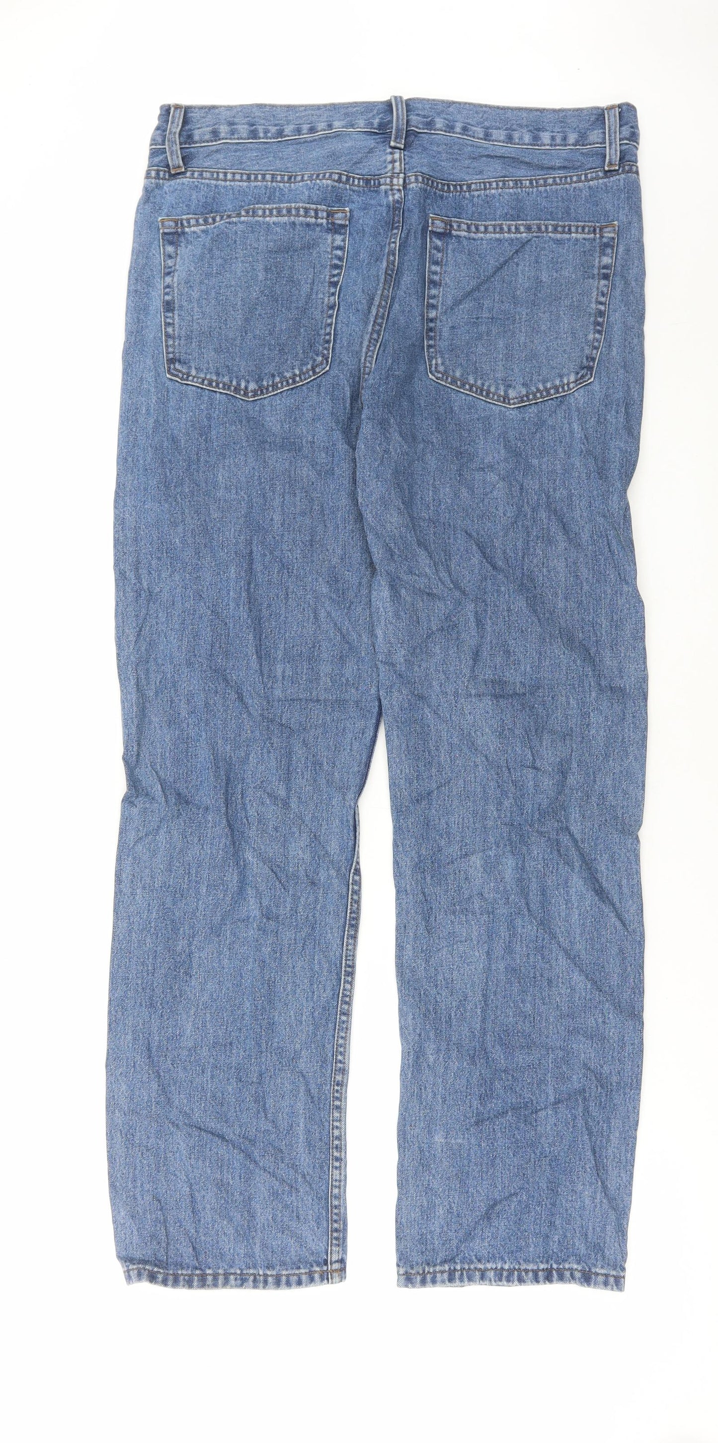 Marks and Spencer Mens Blue Cotton Straight Jeans Size 34 in L31 in Regular Button