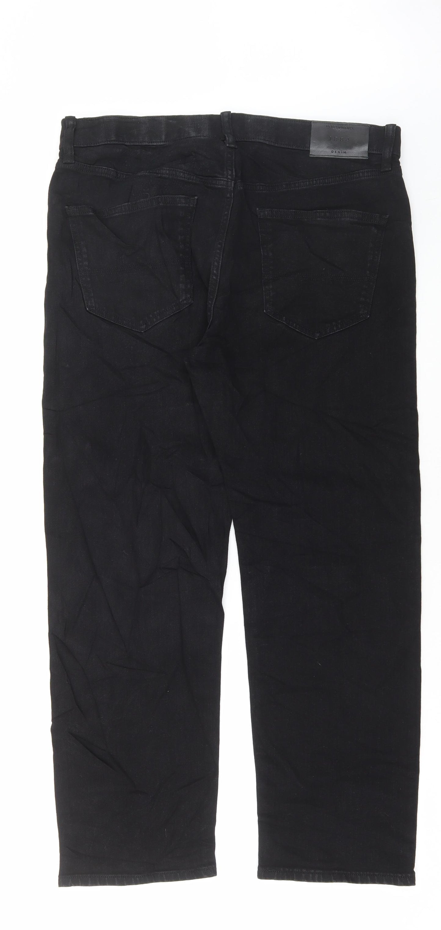 Marks and Spencer Mens Black Cotton Straight Jeans Size 32 in L29 in Regular Button