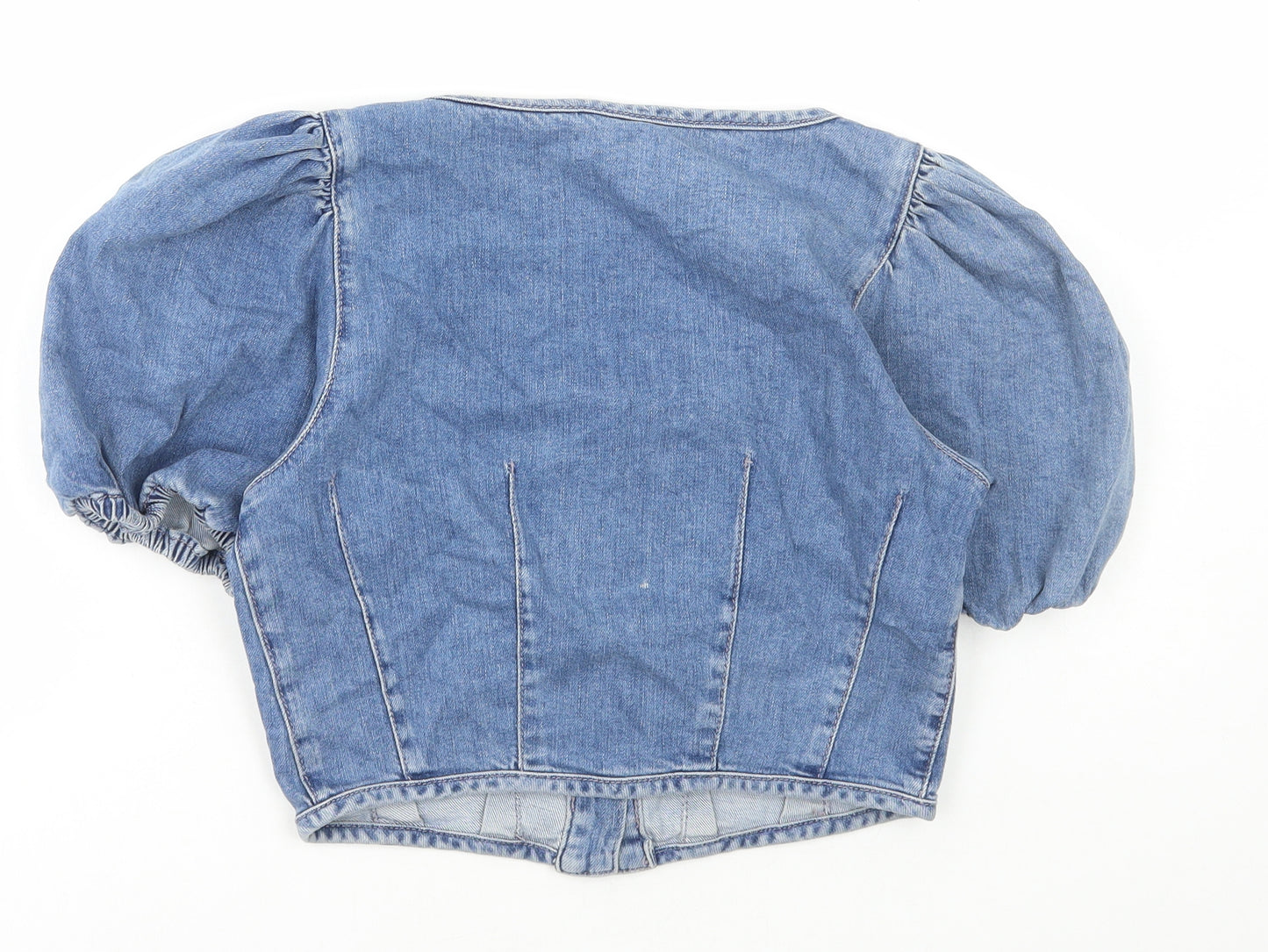 Topshop Womens Blue Cotton Cropped Blouse Size 10 Scoop Neck
