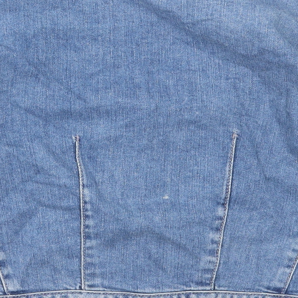 Topshop Womens Blue Cotton Cropped Blouse Size 10 Scoop Neck