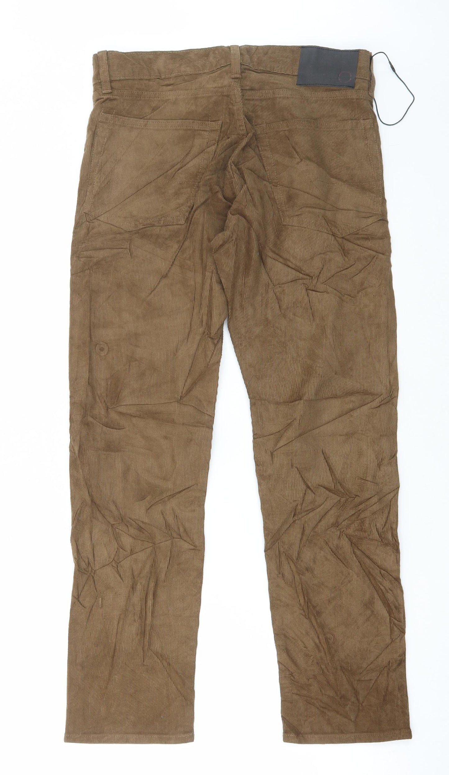 Marks and Spencer Mens Brown Cotton Trousers Size 30 in L29 in Regular Button