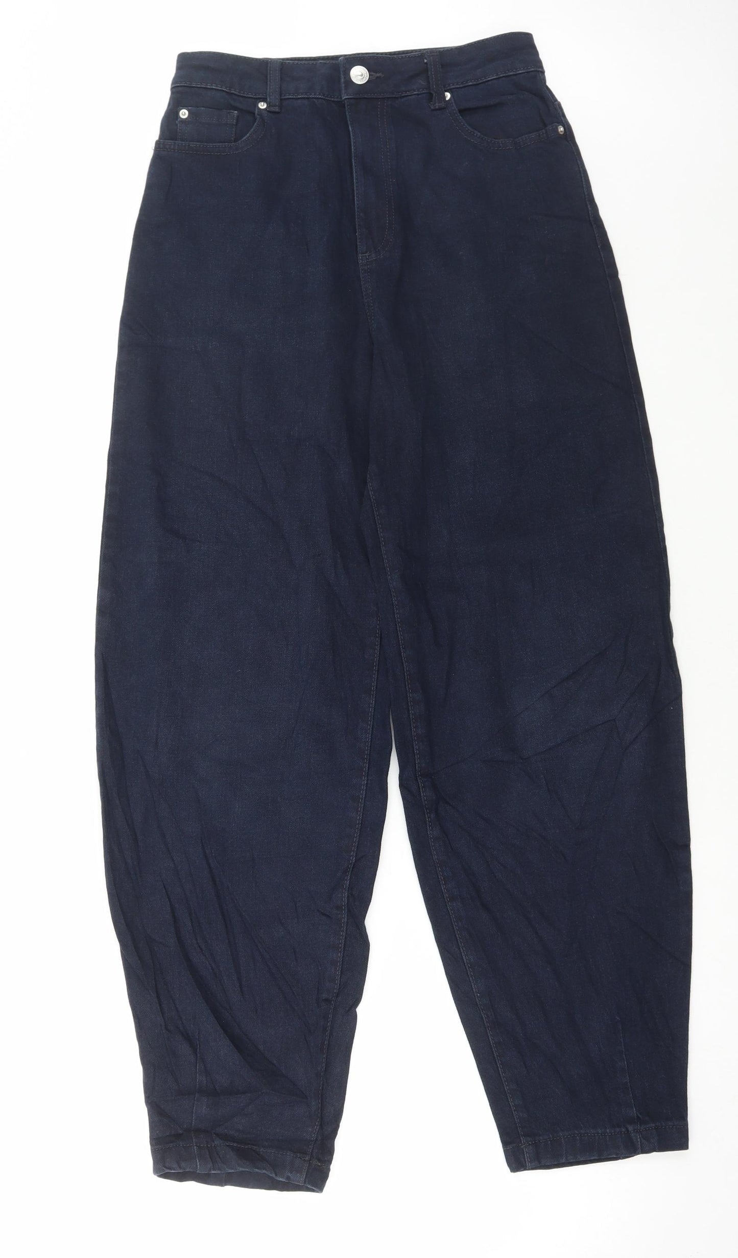 Marks and Spencer Womens Blue Cotton Wide-Leg Jeans Size 8 L30 in Regular Button - Balloon Leg