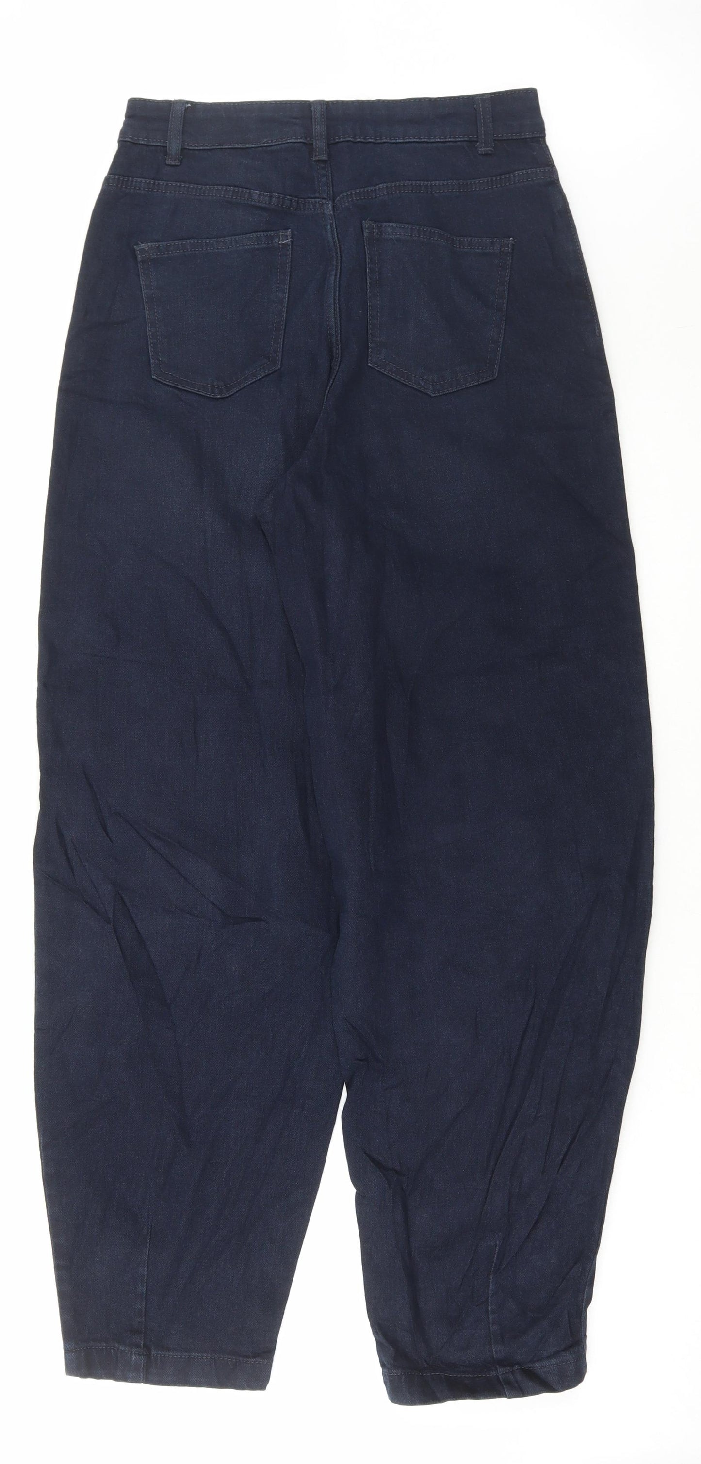 Marks and Spencer Womens Blue Cotton Wide-Leg Jeans Size 8 L30 in Regular Button - Balloon Leg
