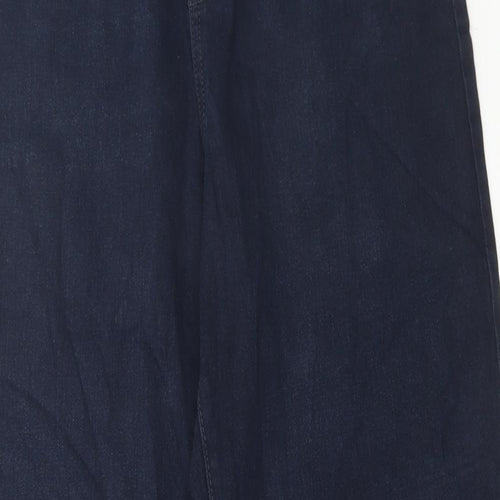 Marks and Spencer Womens Blue Cotton Wide-Leg Jeans Size 8 L30 in Regular Button - Balloon Leg
