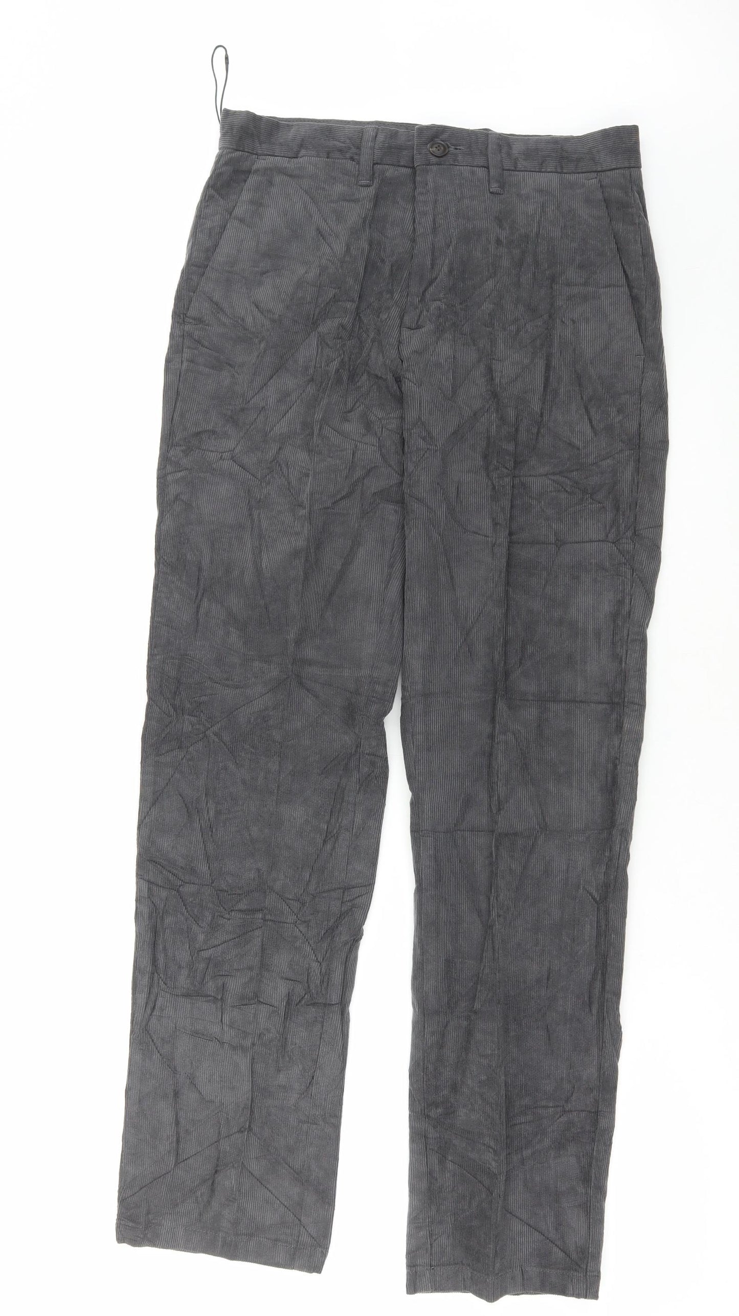 Marks and Spencer Mens Grey Cotton Trousers Size 30 in L31 in Regular Button