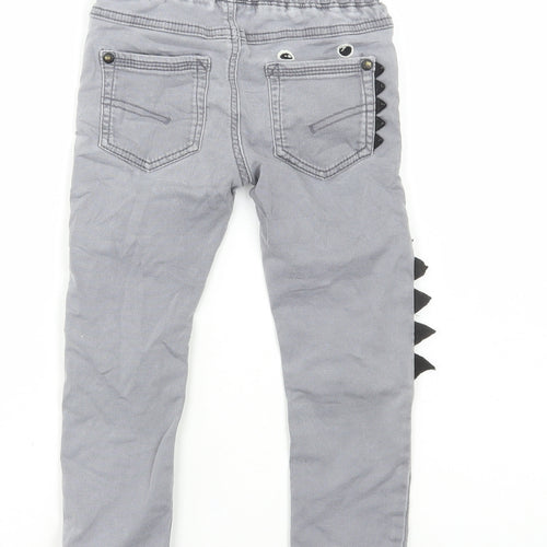 NEXT Boys Grey Cotton Straight Jeans Size 2-3 Years Regular Drawstring - Dinosaur